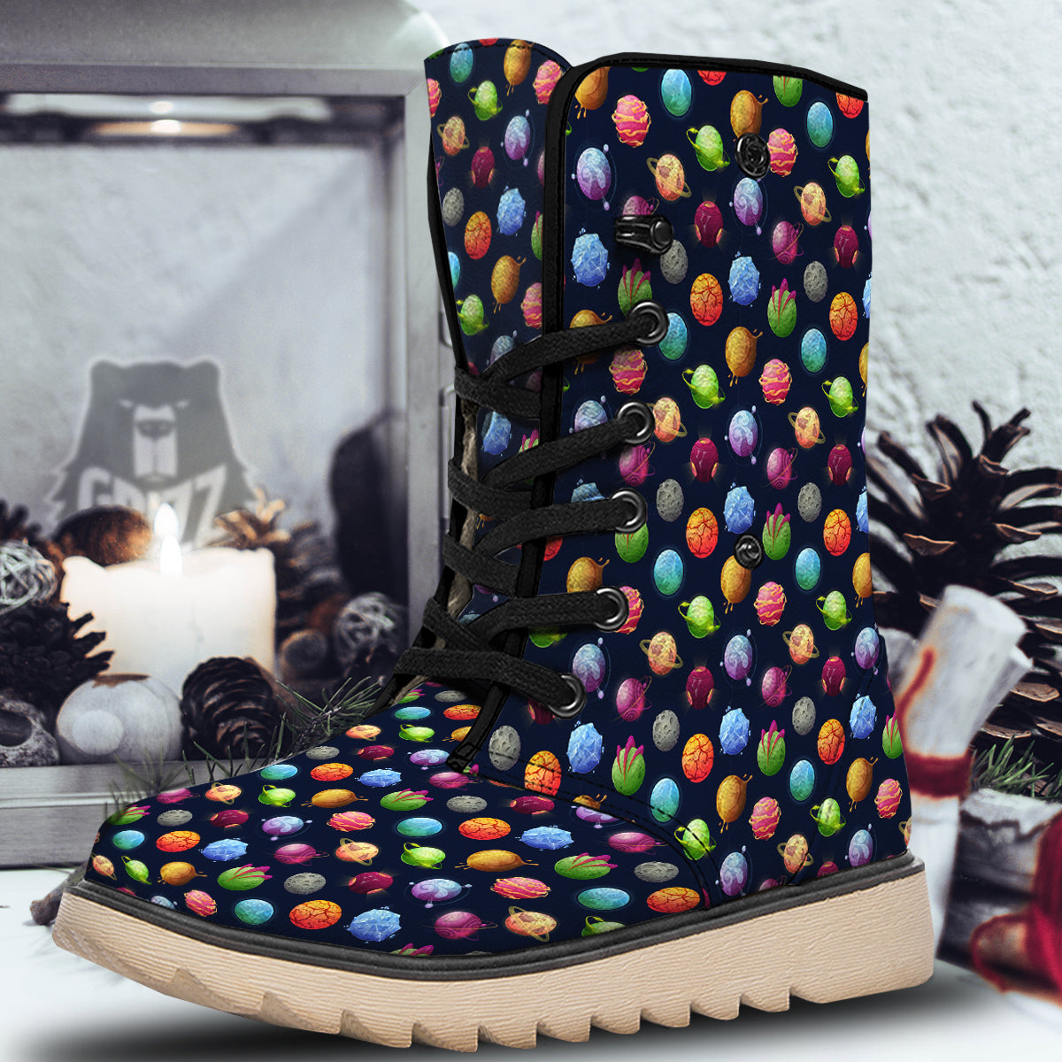 Alien Planets And Stars Print Pattern Snow Boots-grizzshop