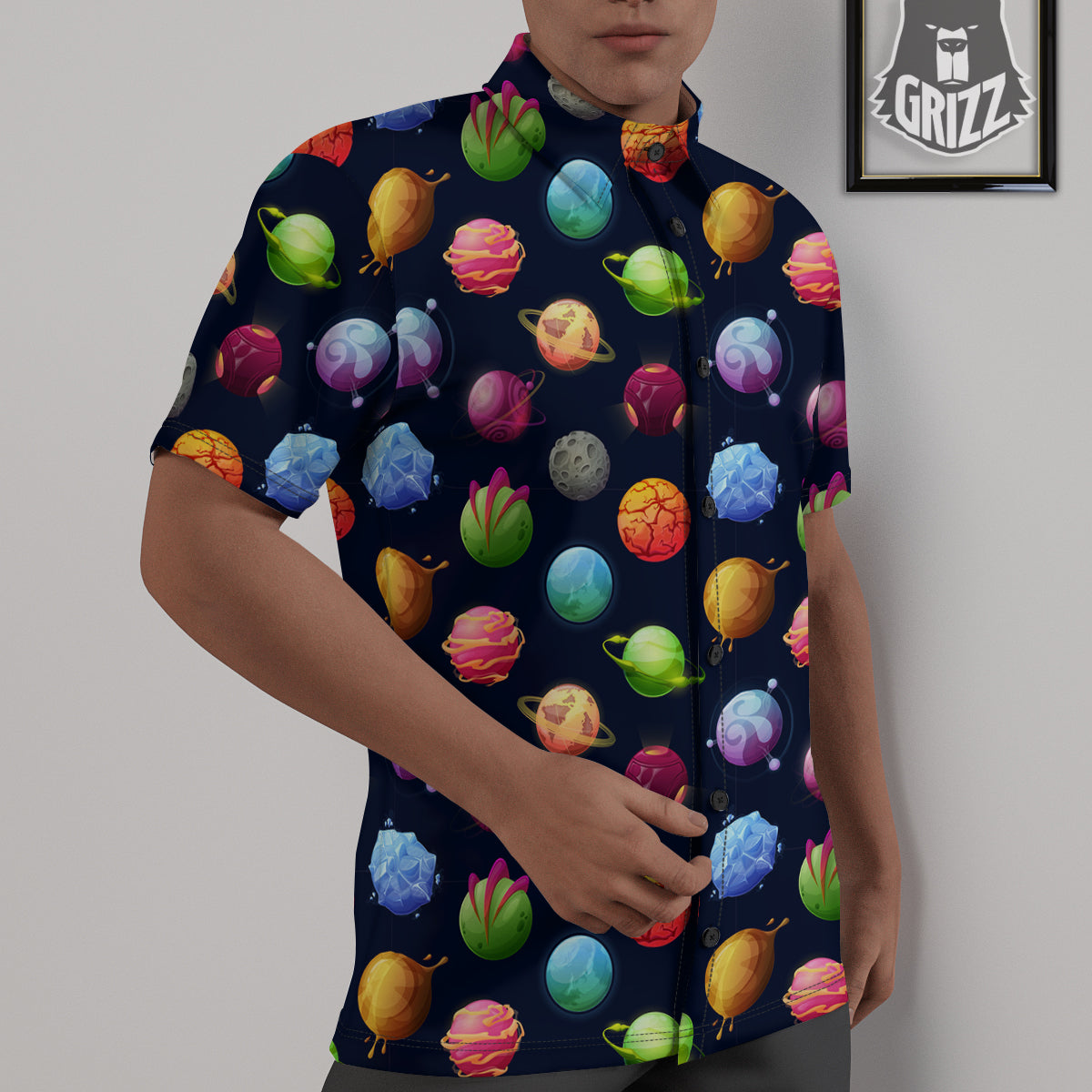 Alien Planets And Stars Print Pattern Untucked Shirts-grizzshop