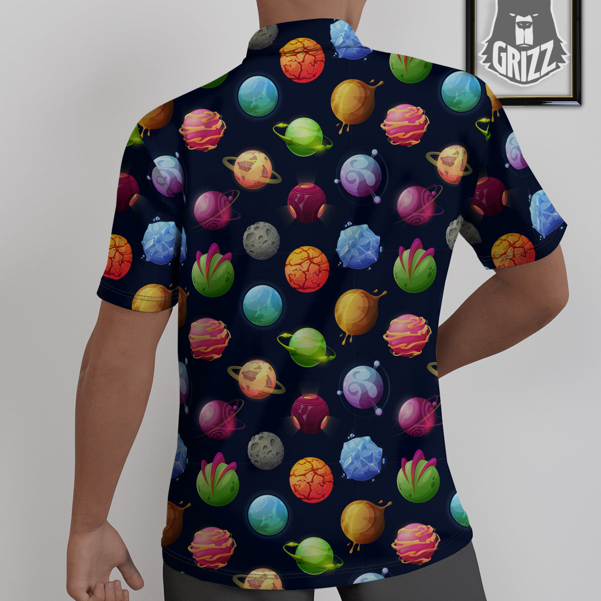 Alien Planets And Stars Print Pattern Untucked Shirts-grizzshop