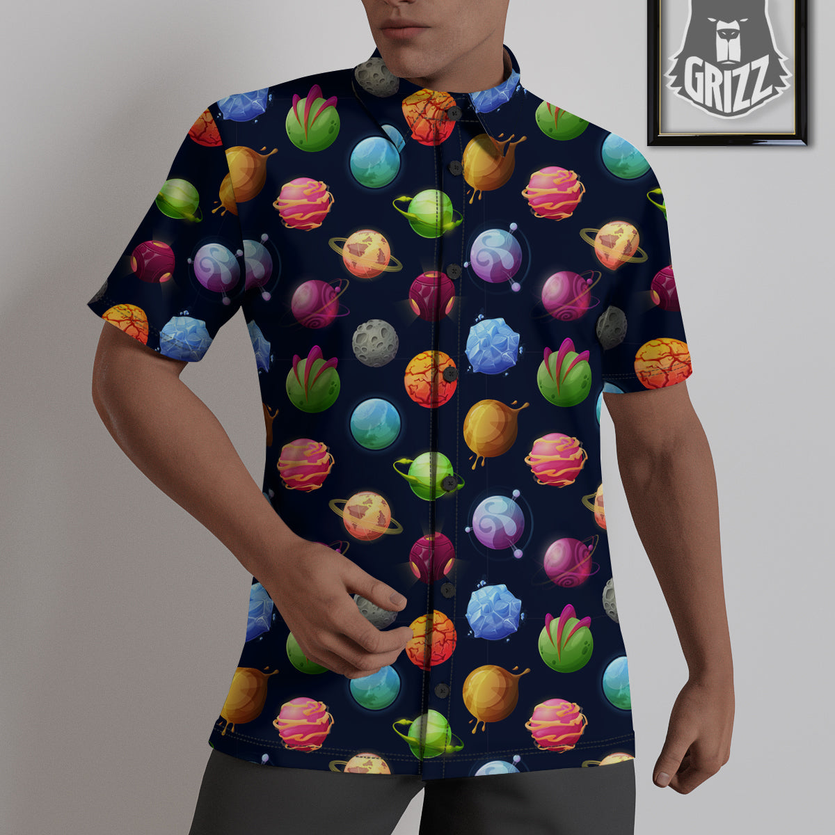 Alien Planets And Stars Print Pattern Untucked Shirts-grizzshop