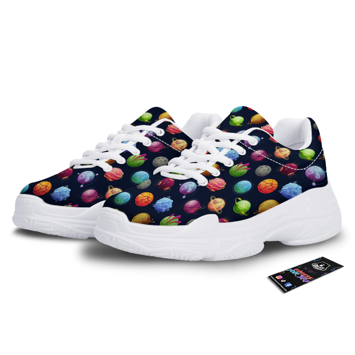 Alien Planets And Stars Print Pattern White Chunky Shoes-grizzshop