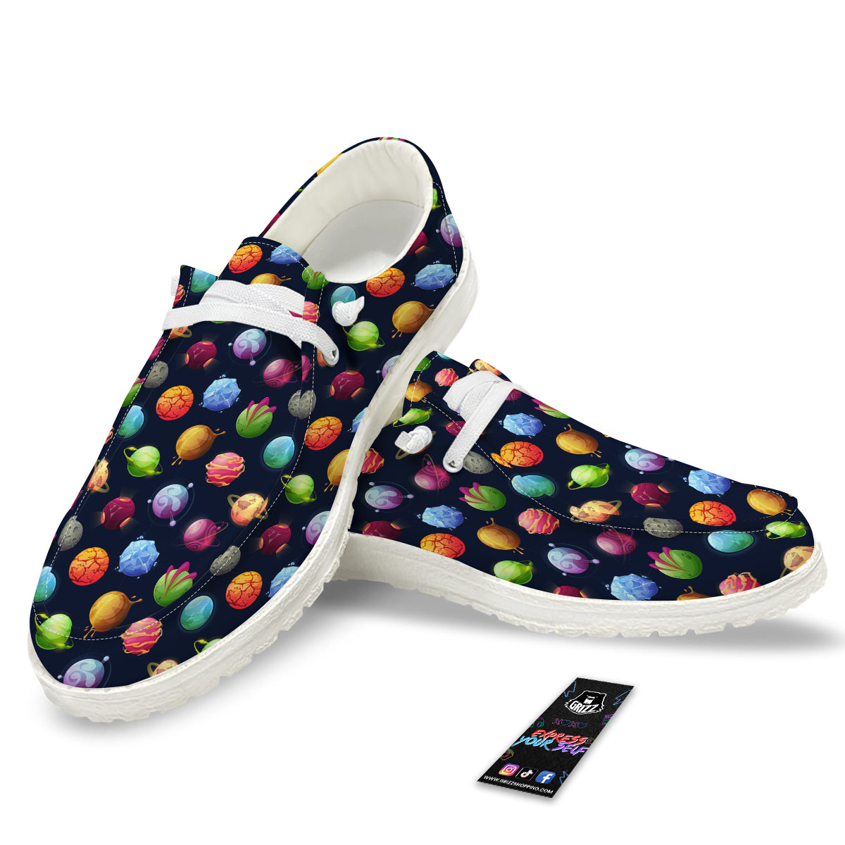 Alien Planets And Stars Print Pattern White Loafers-grizzshop