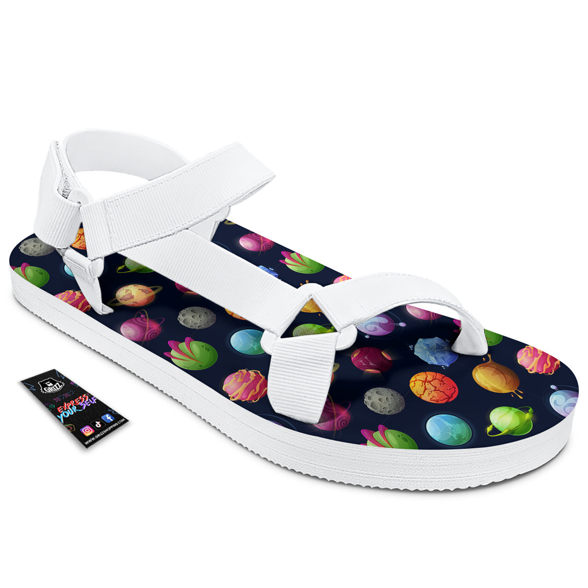 Alien Planets And Stars Print Pattern White Open Toe Sandals-grizzshop