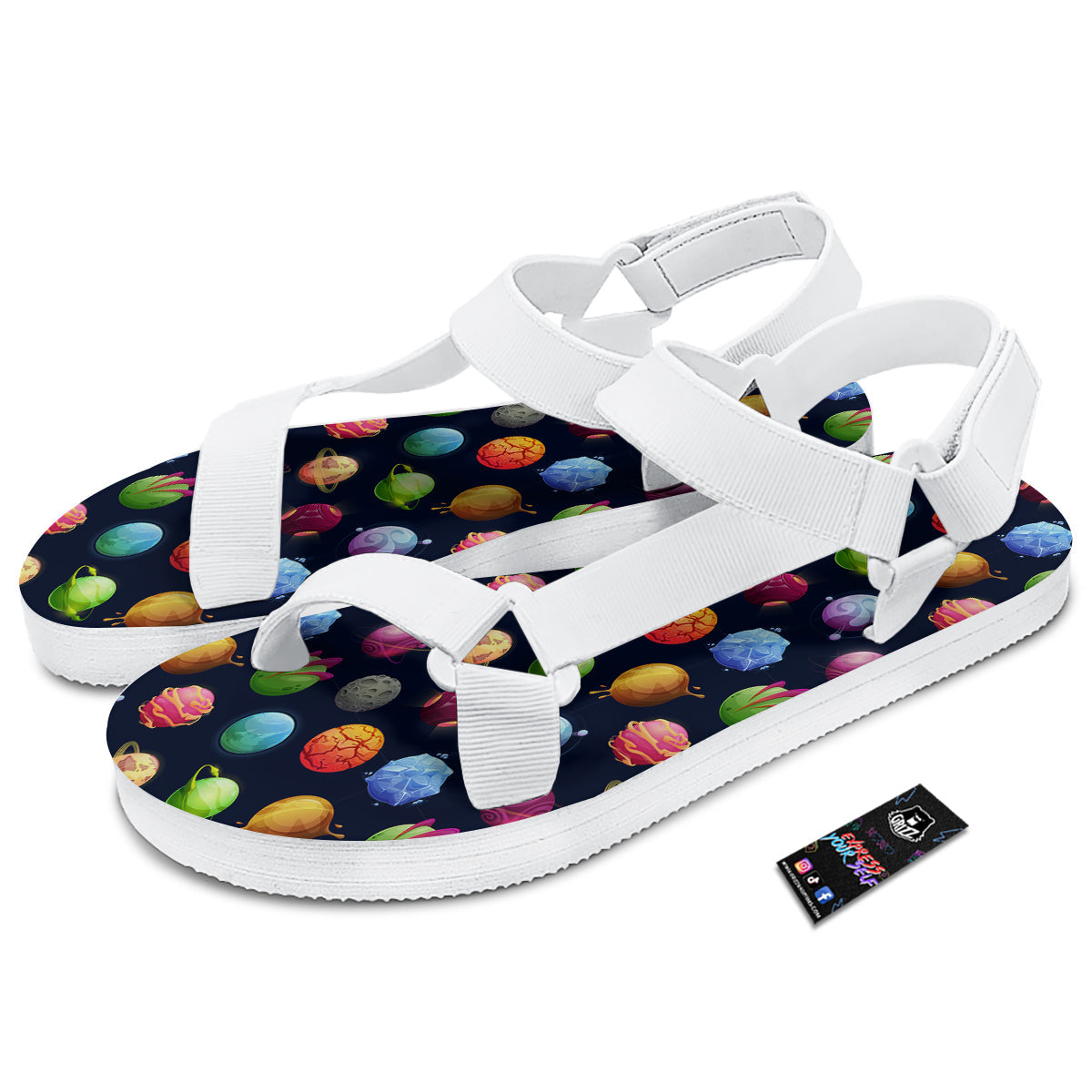 Alien Planets And Stars Print Pattern White Open Toe Sandals-grizzshop