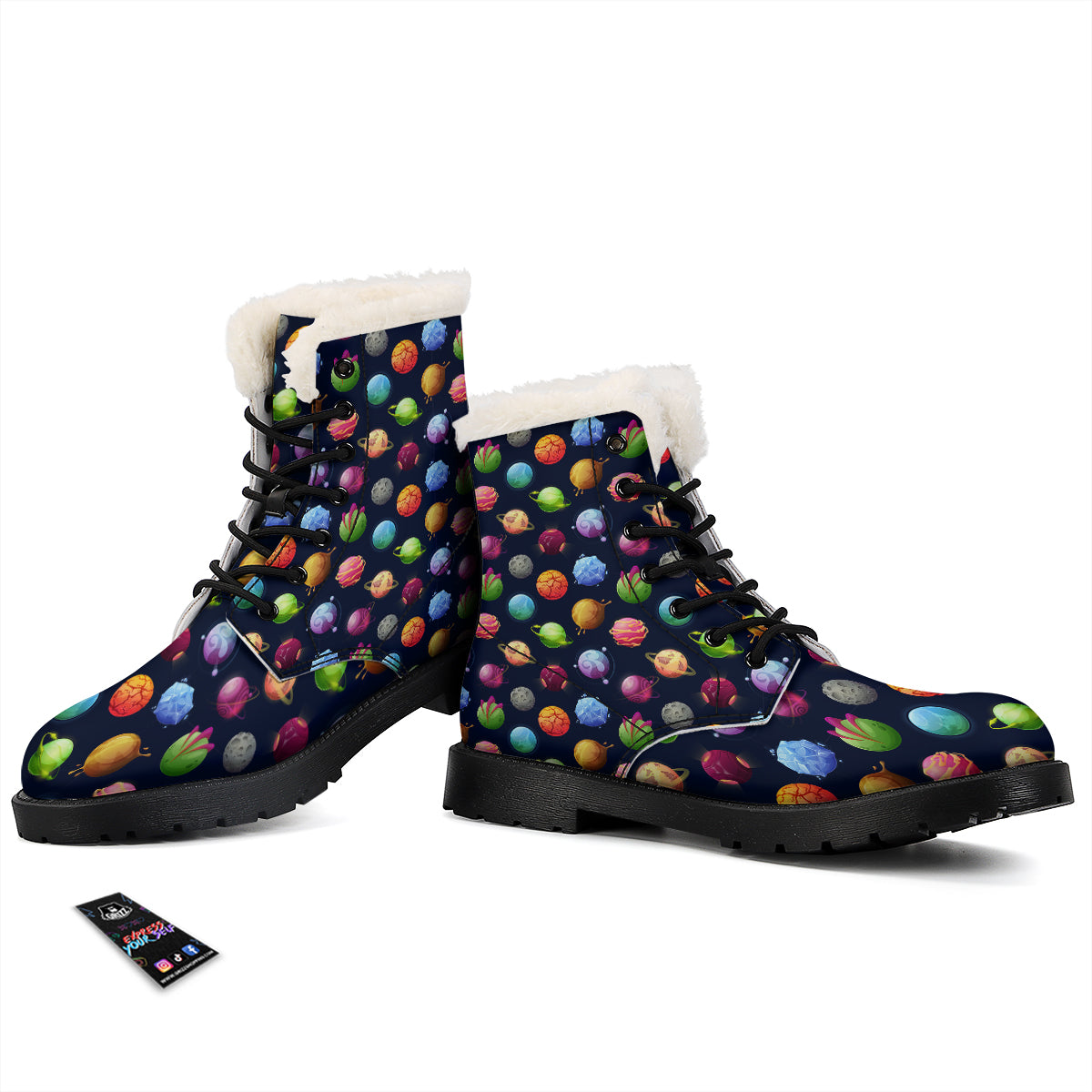 Alien Planets And Stars Print Pattern Winter Boots-grizzshop