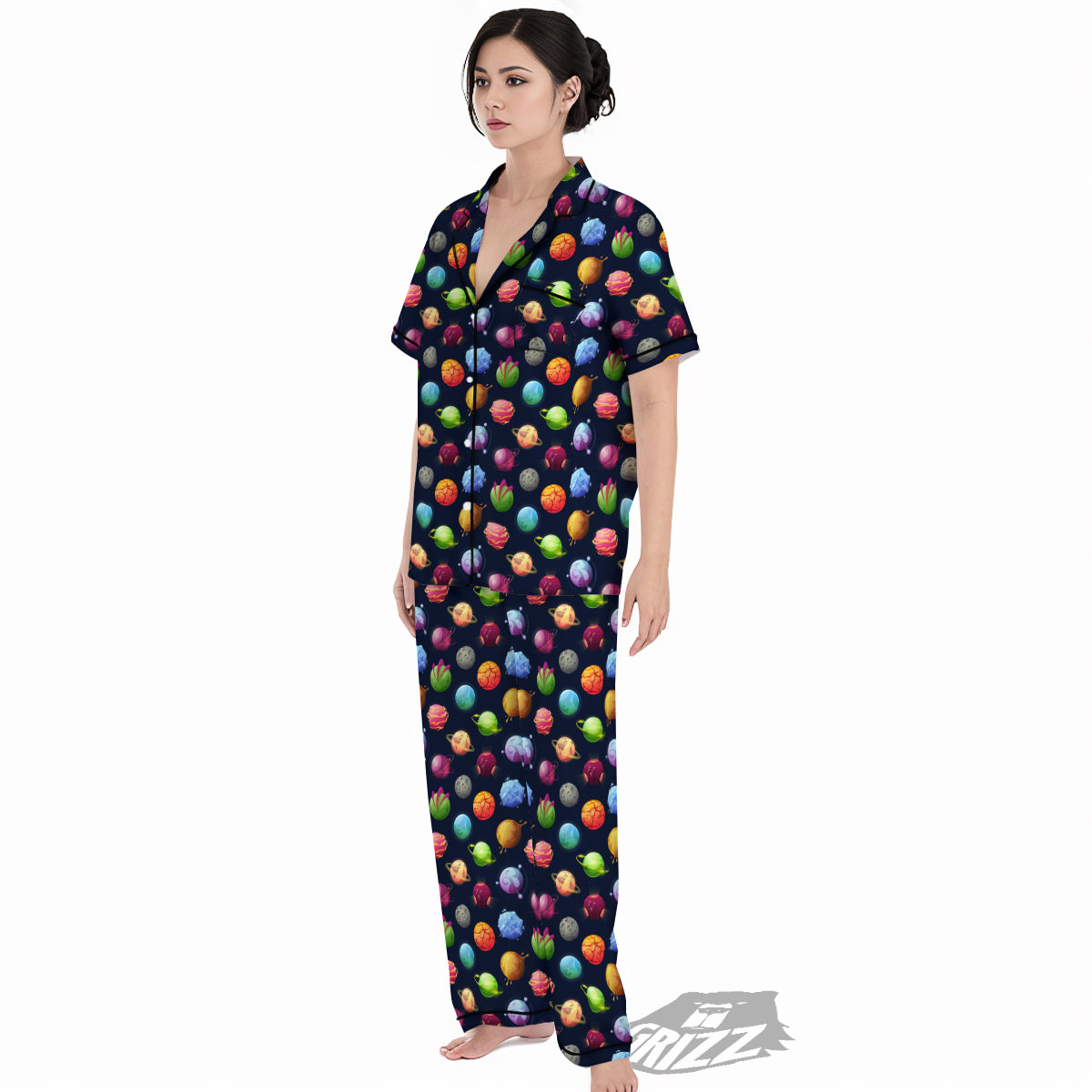 Alien Planets And Stars Print Pattern Women's Pajamas Set-grizzshop