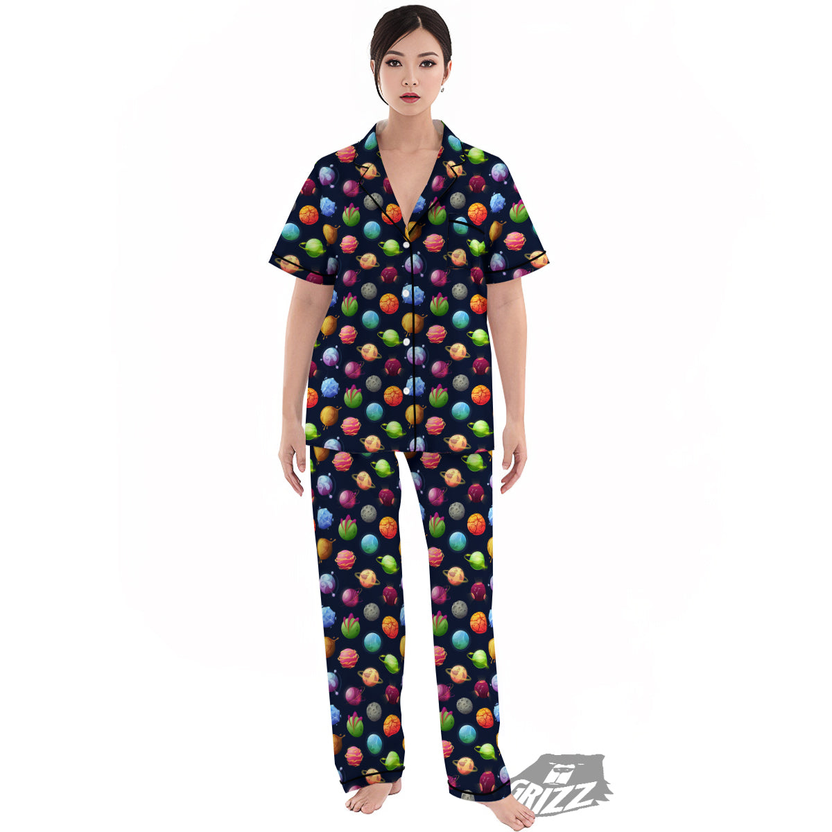 Alien Planets And Stars Print Pattern Women's Pajamas Set-grizzshop