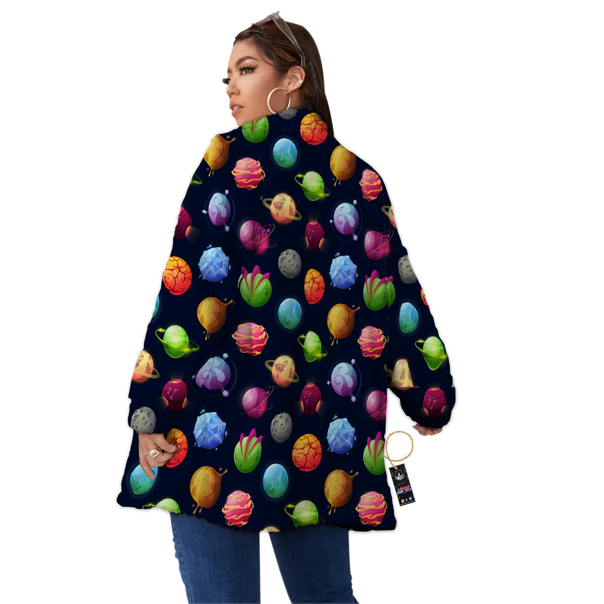Alien Planets And Stars Print Pattern Women's Sherpa Jacket-grizzshop