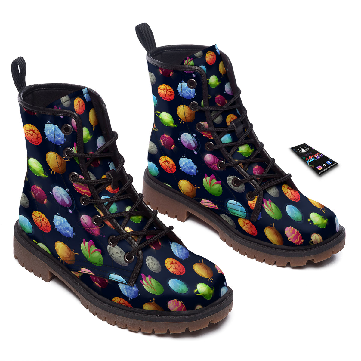 Alien Planets And Stars Print Pattern Work Boots-grizzshop