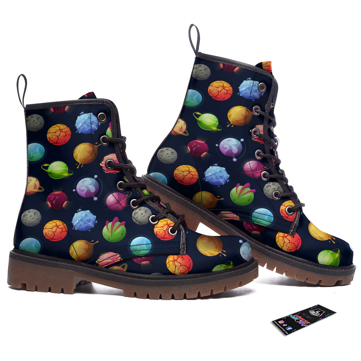 Alien Planets And Stars Print Pattern Work Boots-grizzshop