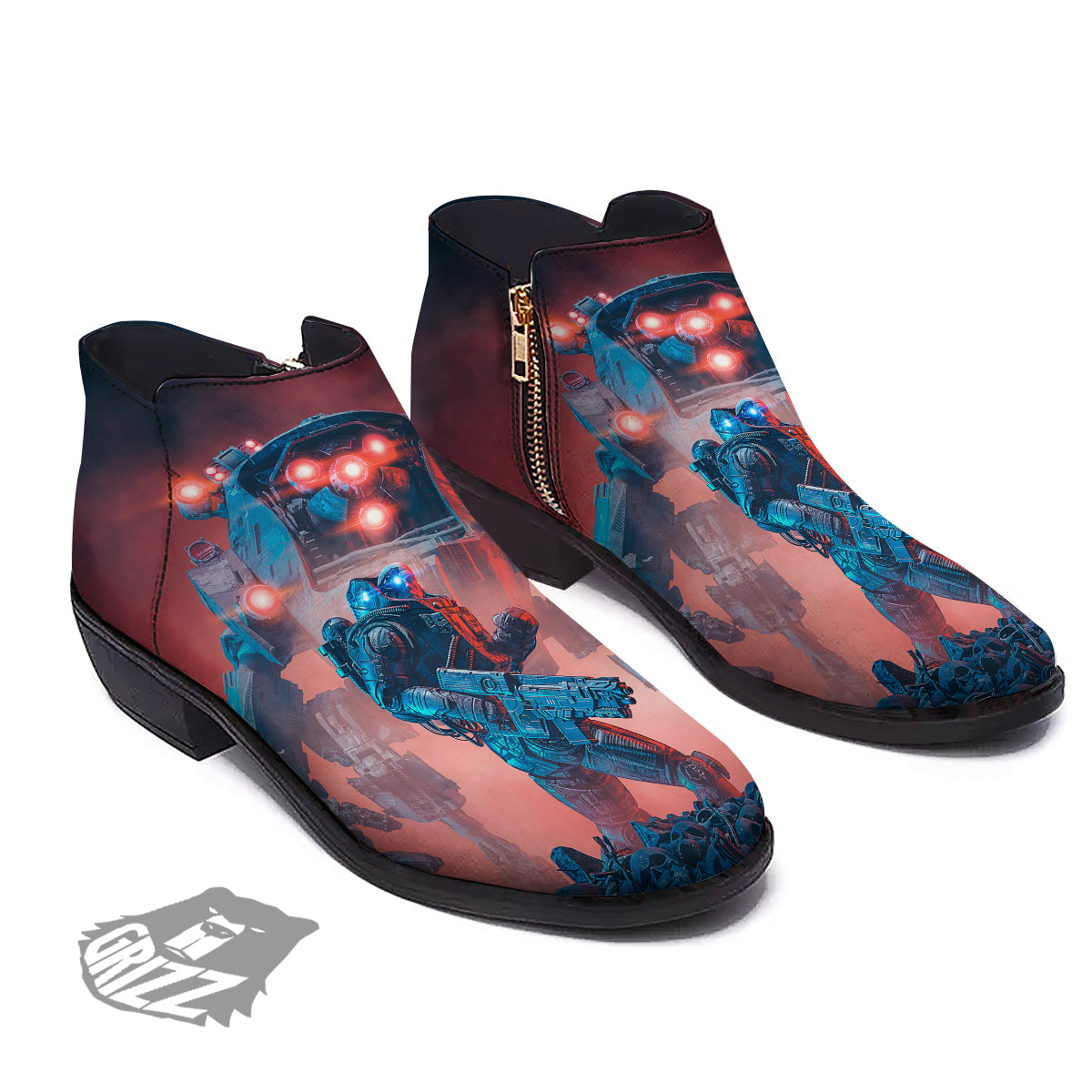 Alien Robot In the battlefield Ankle Boots-grizzshop