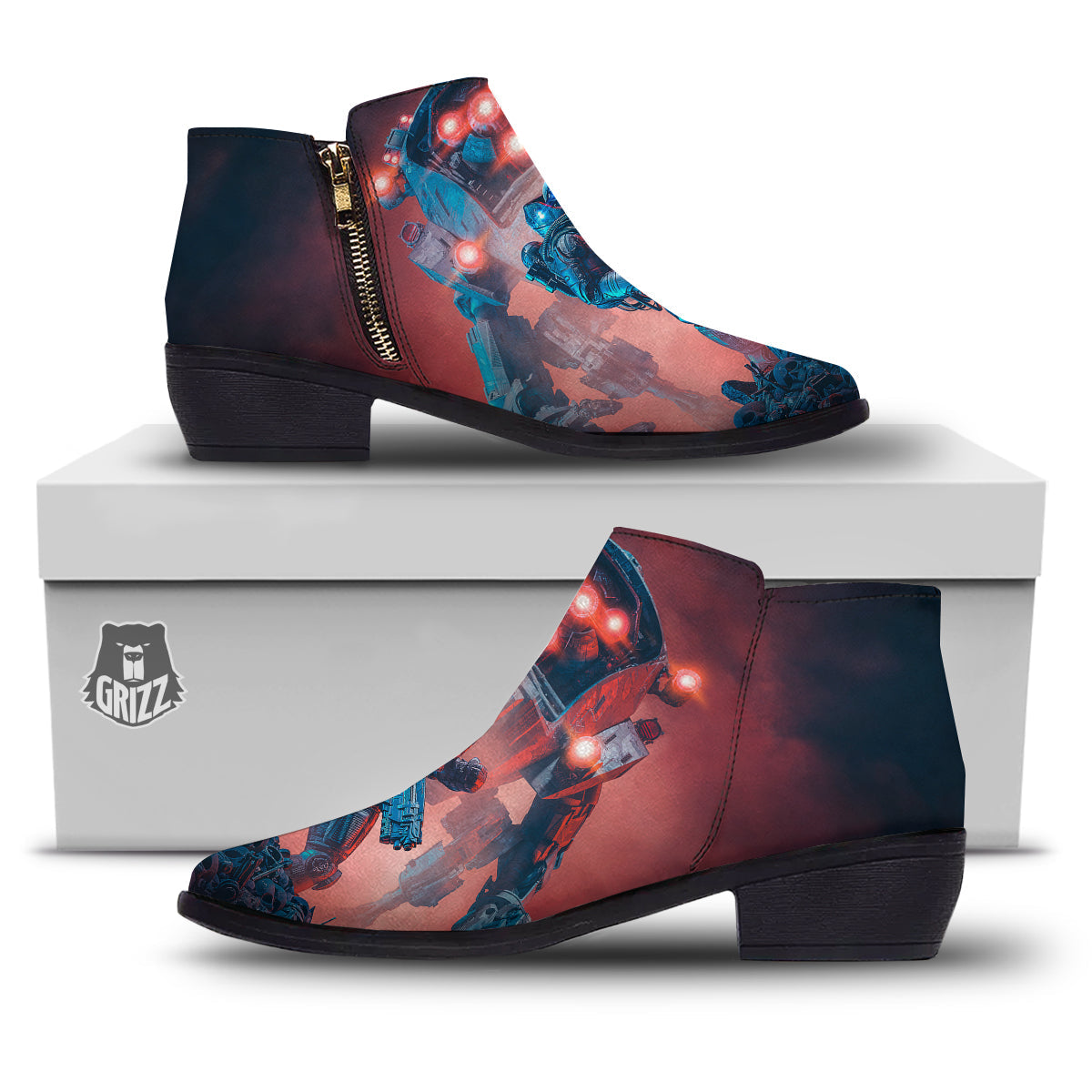 Alien Robot In the battlefield Ankle Boots-grizzshop