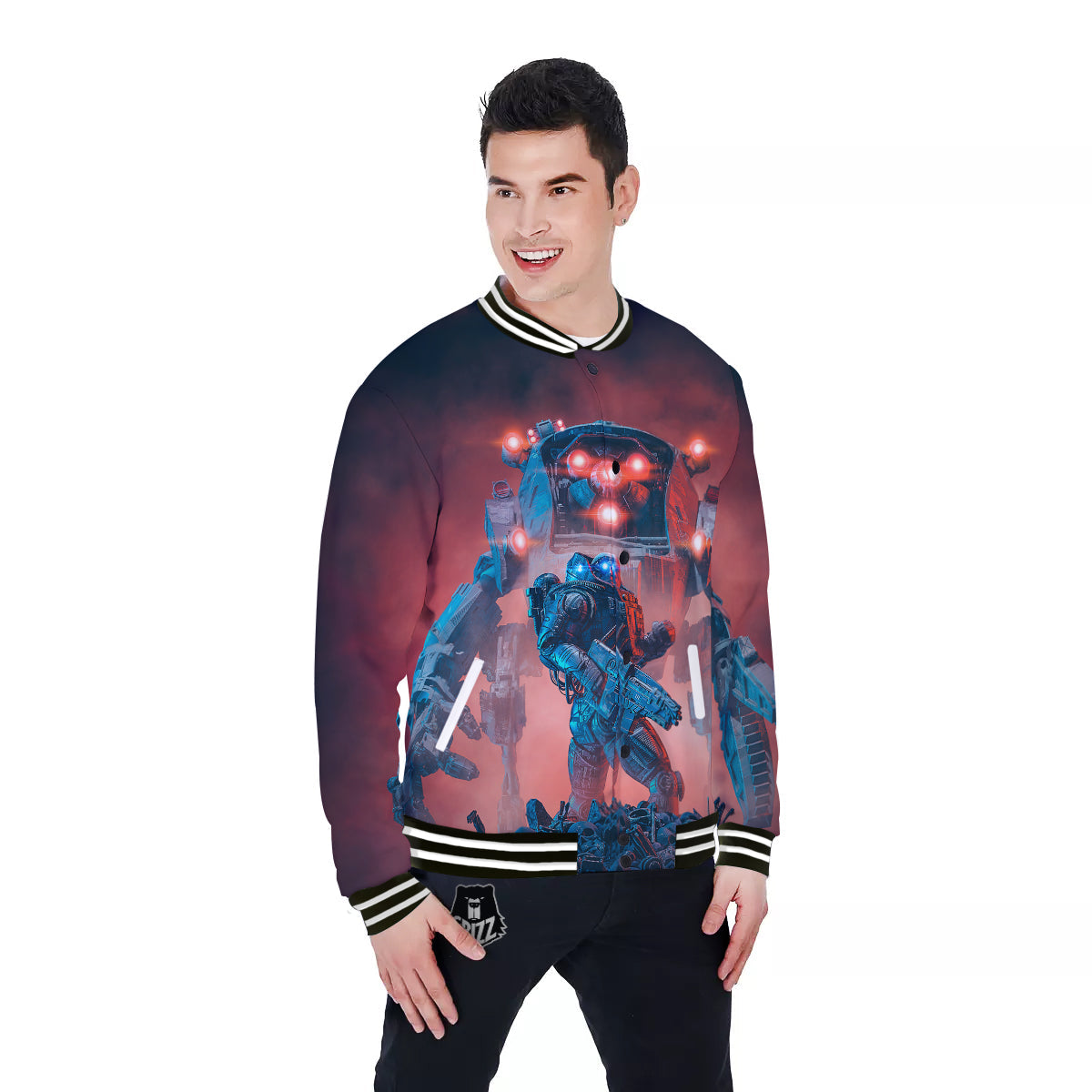 Alien Robot In the battlefield Baseball Jacket-grizzshop