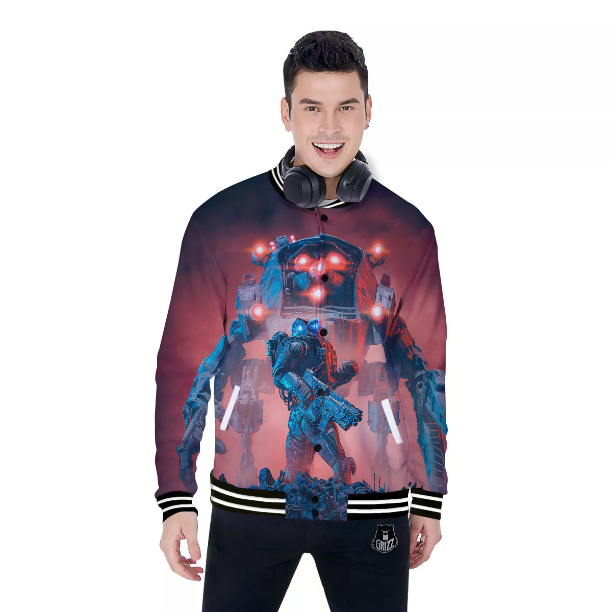 Alien Robot In the battlefield Baseball Jacket-grizzshop
