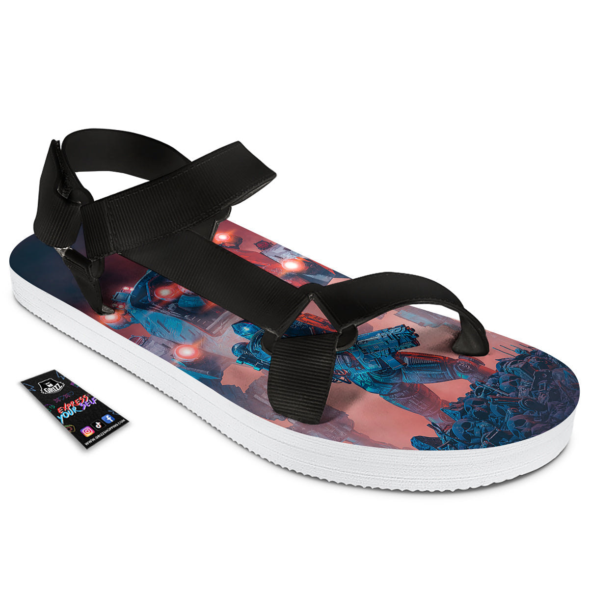 Alien Robot In the battlefield Black Open Toe Sandals-grizzshop
