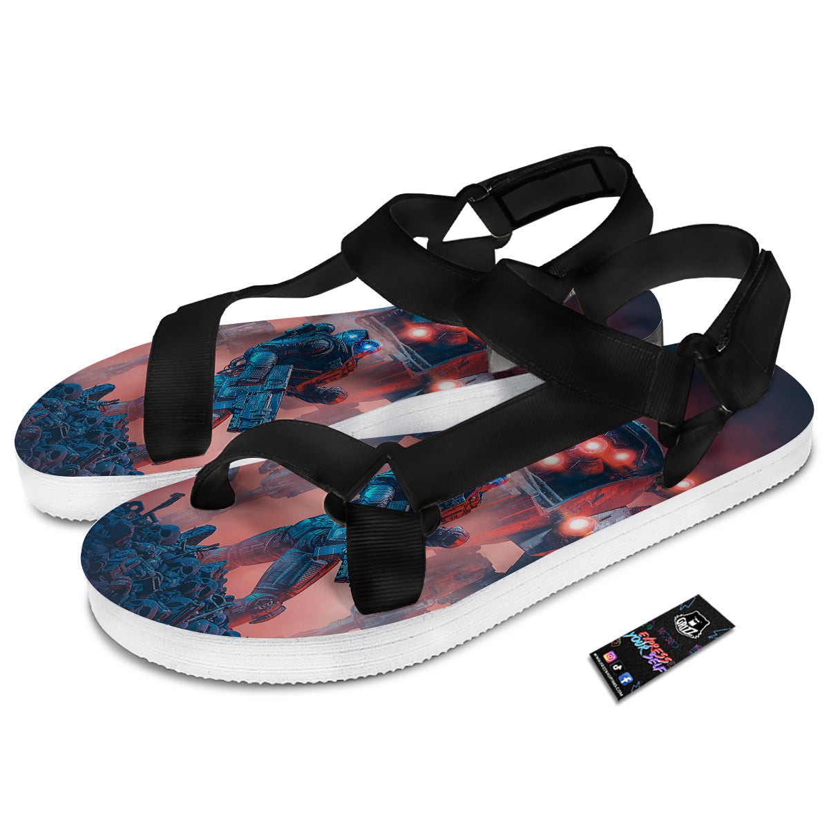 Alien Robot In the battlefield Black Open Toe Sandals-grizzshop