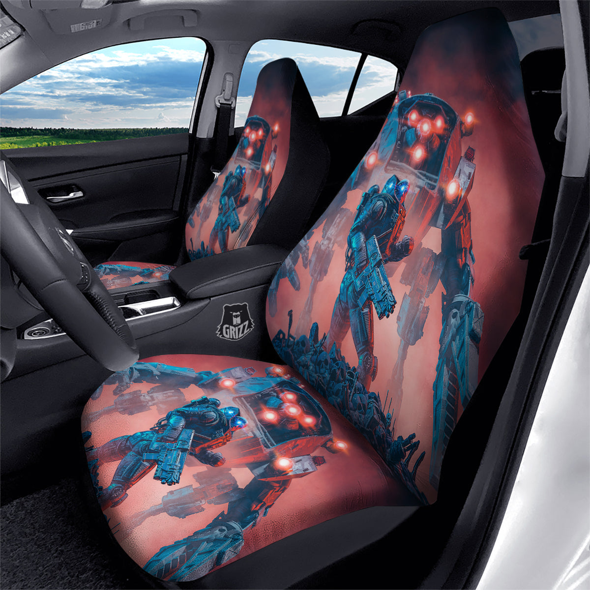 Alien Robot In the battlefield Car Seat Covers-grizzshop