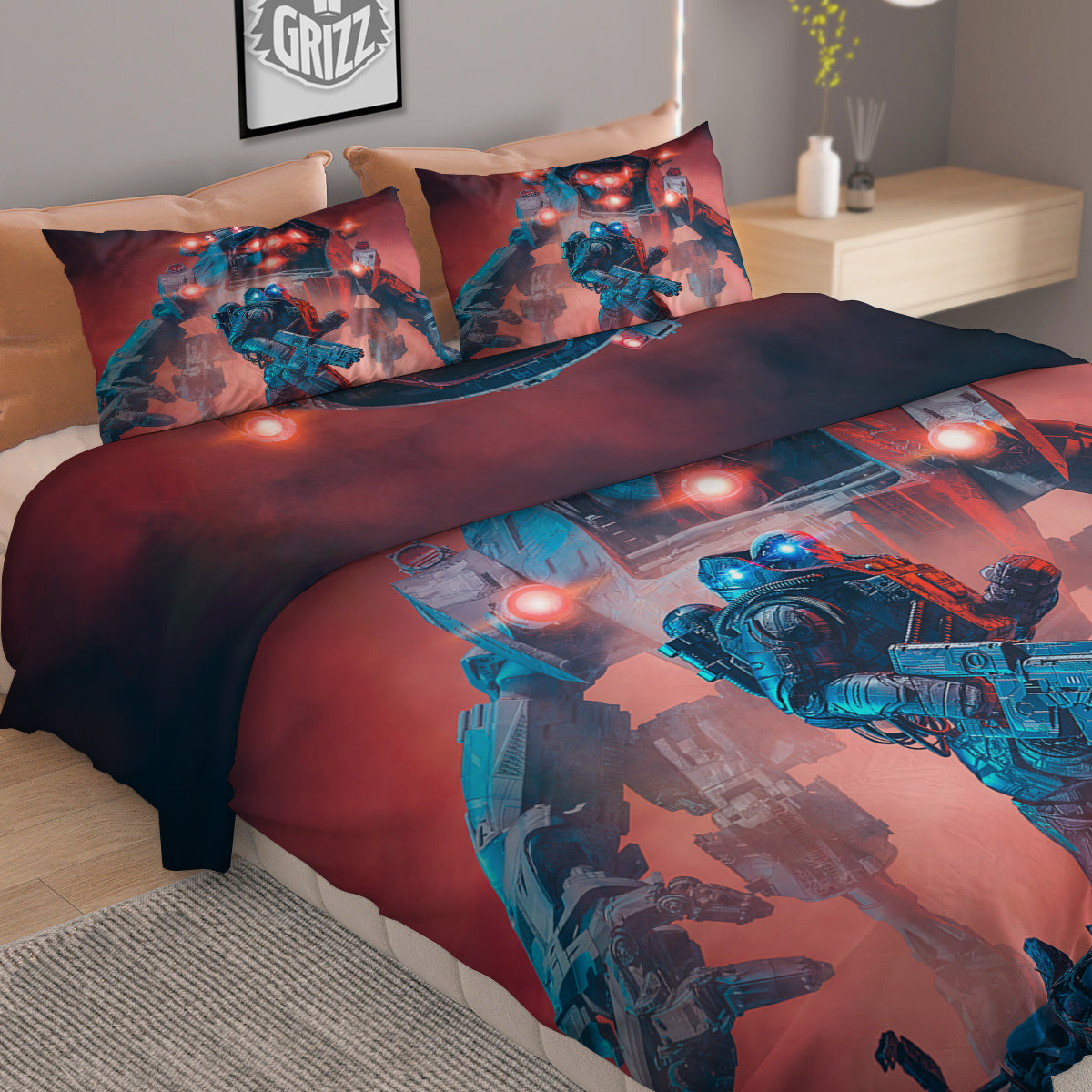 Alien Robot In the battlefield Duvet Cover Bedding Set