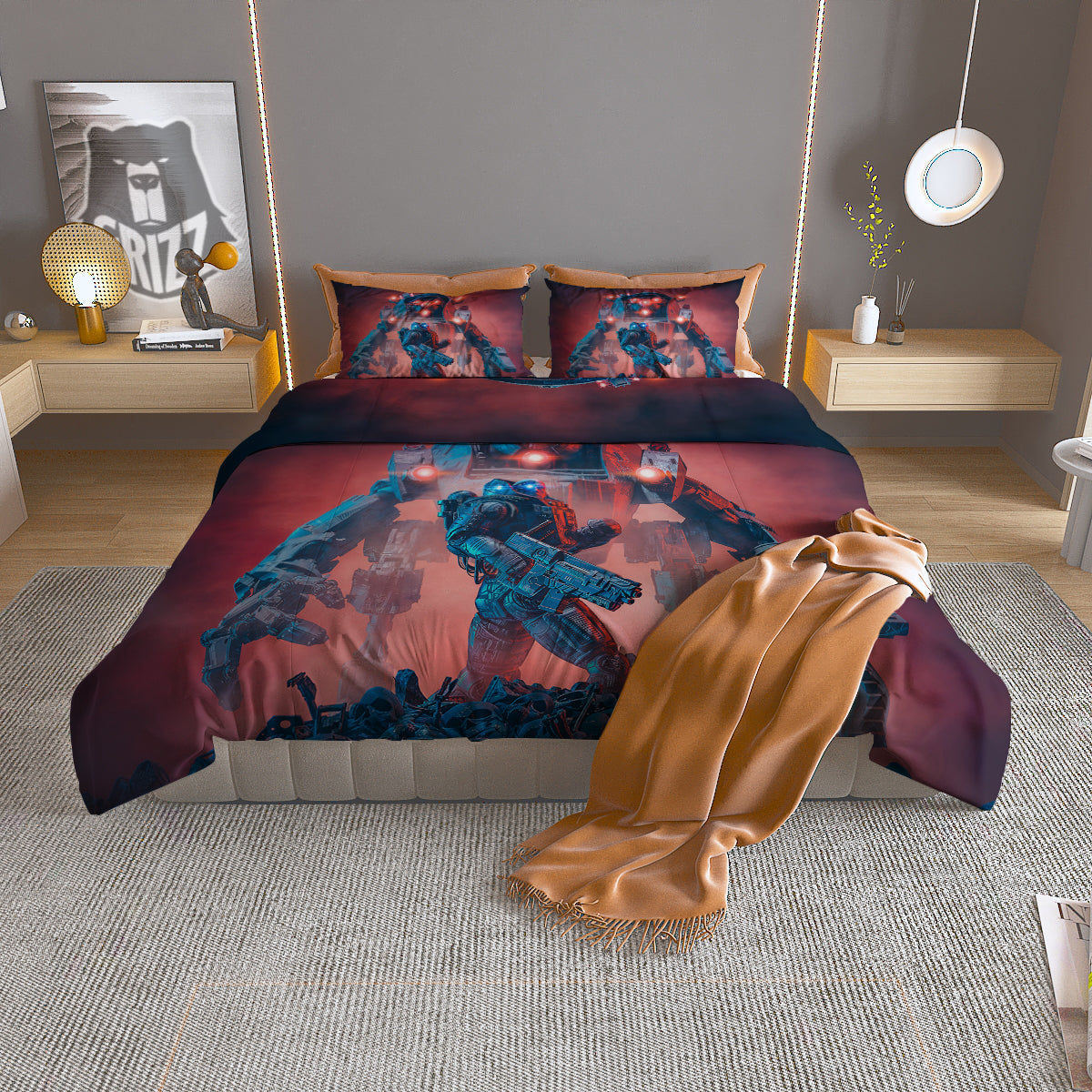 Alien Robot In the battlefield Duvet Cover Bedding Set