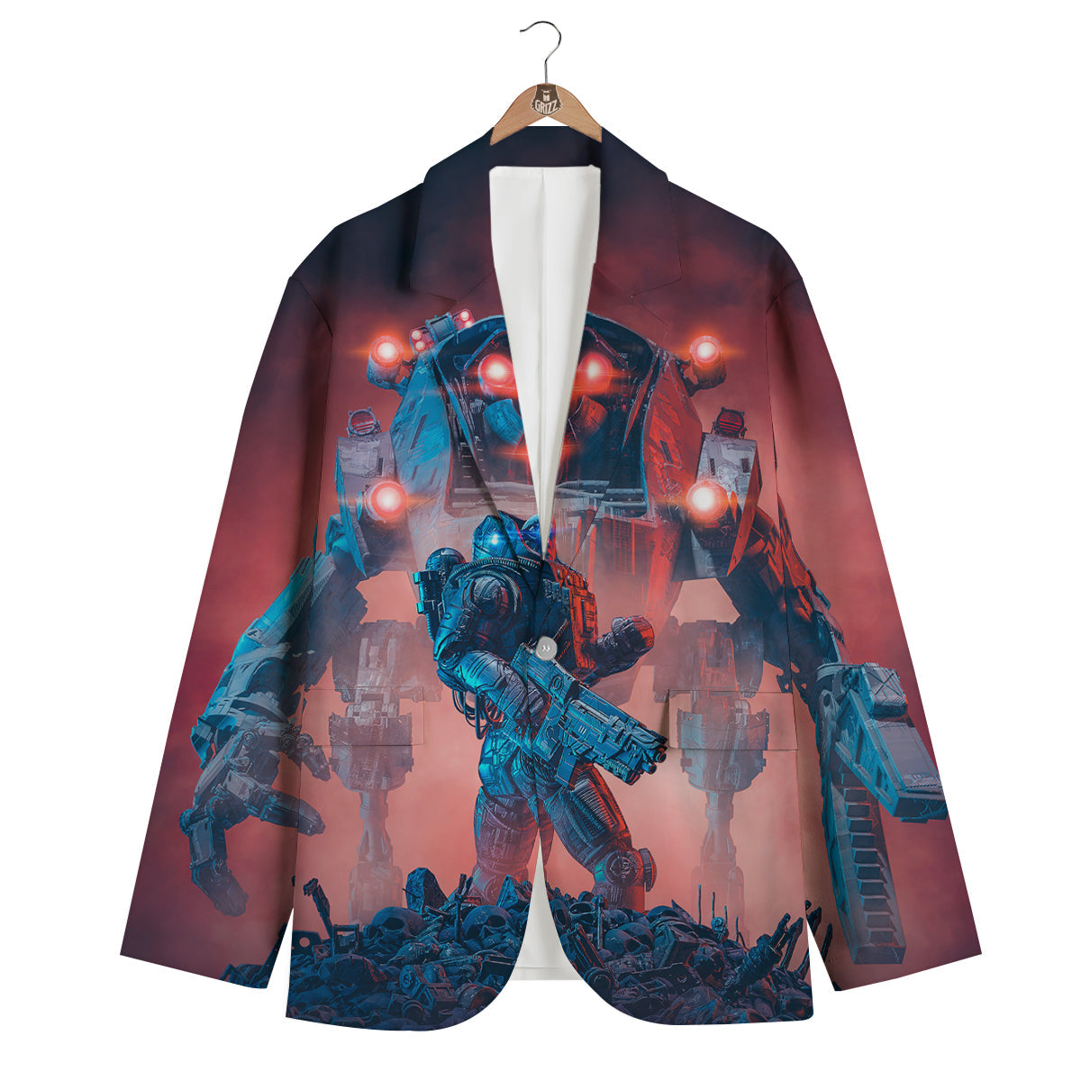 Alien Robot In the battlefield Men's Blazer-grizzshop