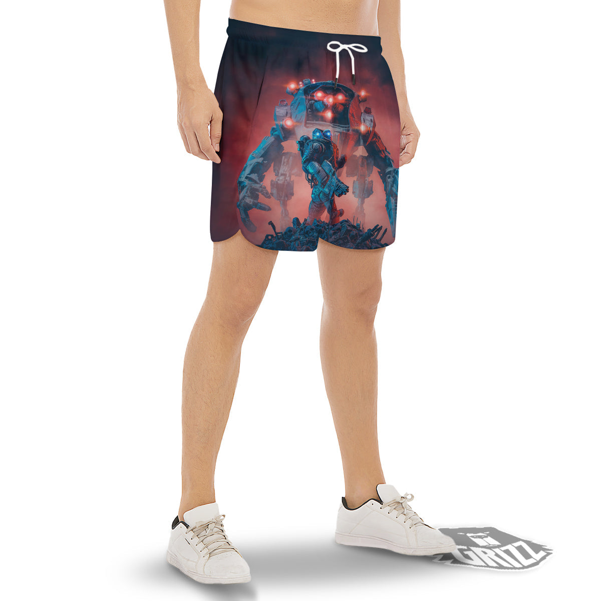 Alien Robot In the battlefield Men's Gym Shorts-grizzshop