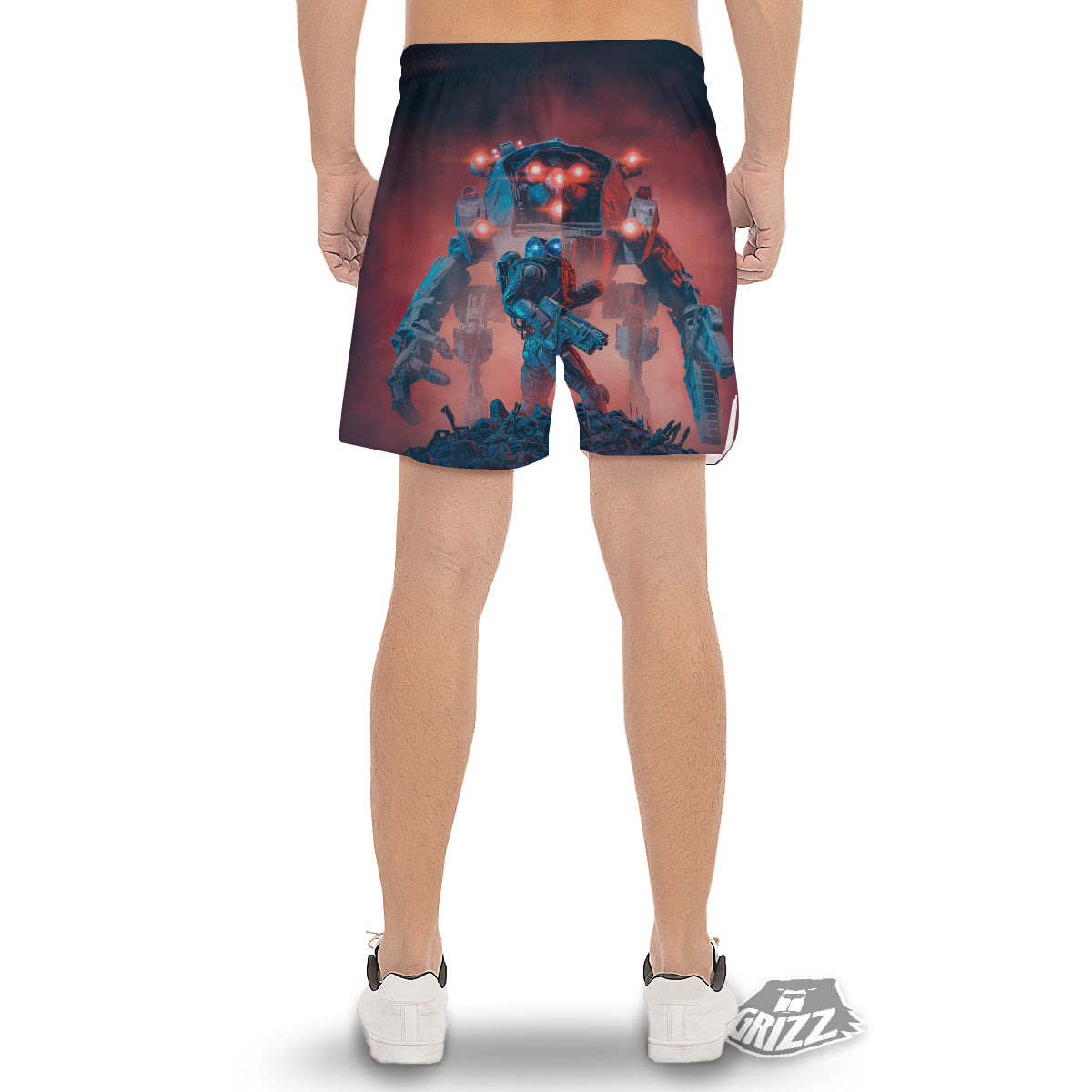 Alien Robot In the battlefield Men's Gym Shorts-grizzshop