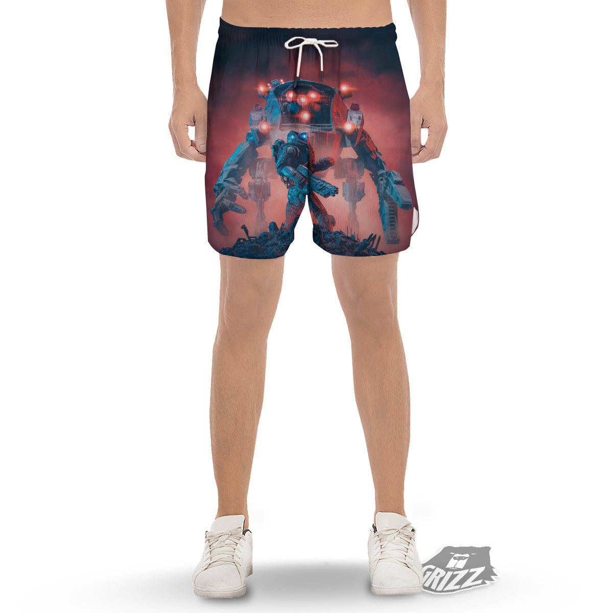 Alien Robot In the battlefield Men's Gym Shorts-grizzshop
