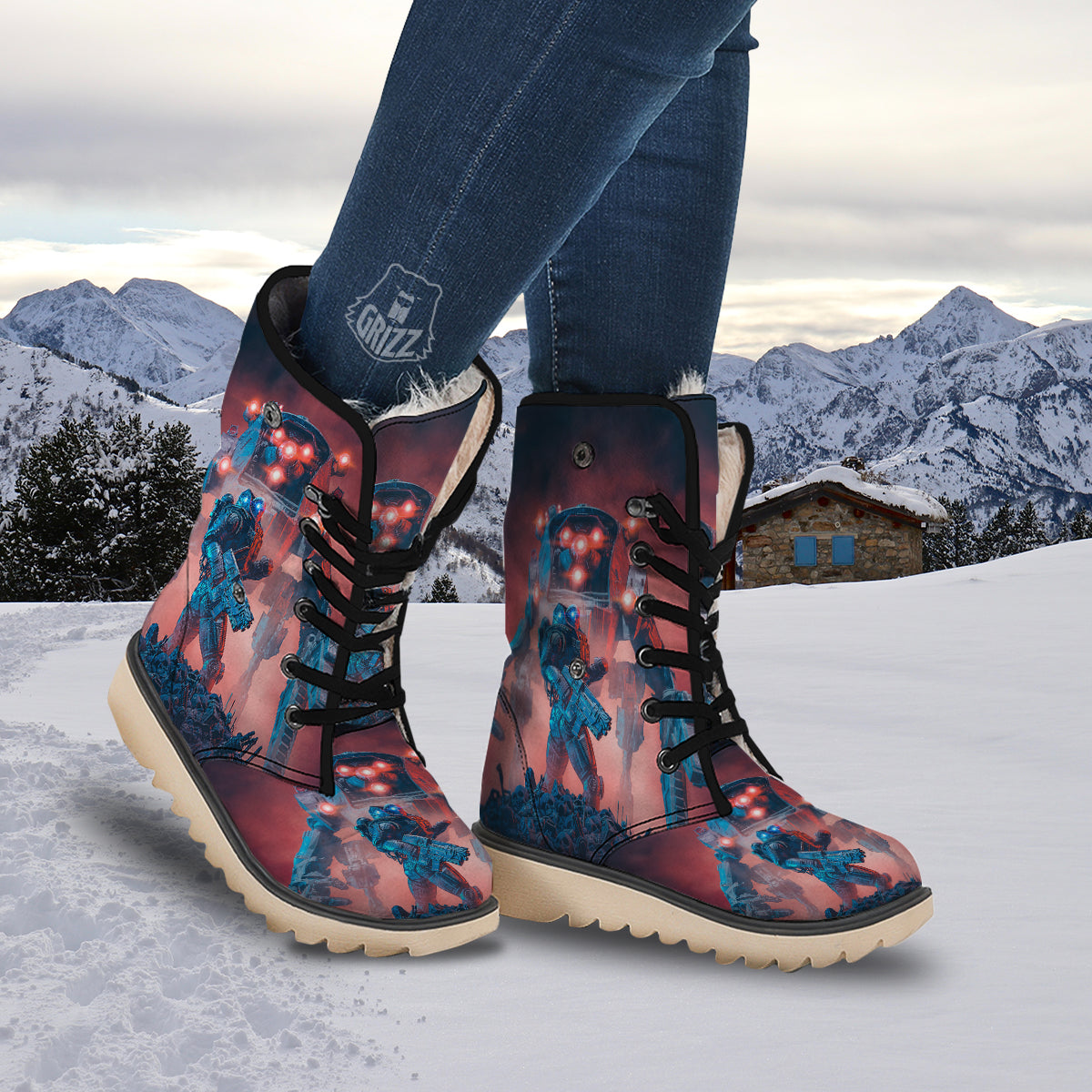 Alien Robot In the battlefield Snow Boots-grizzshop