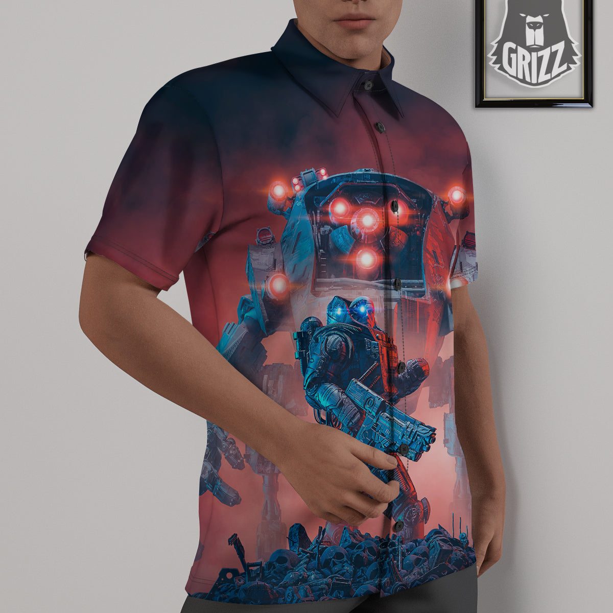 Alien Robot In the battlefield Untucked Shirts-grizzshop