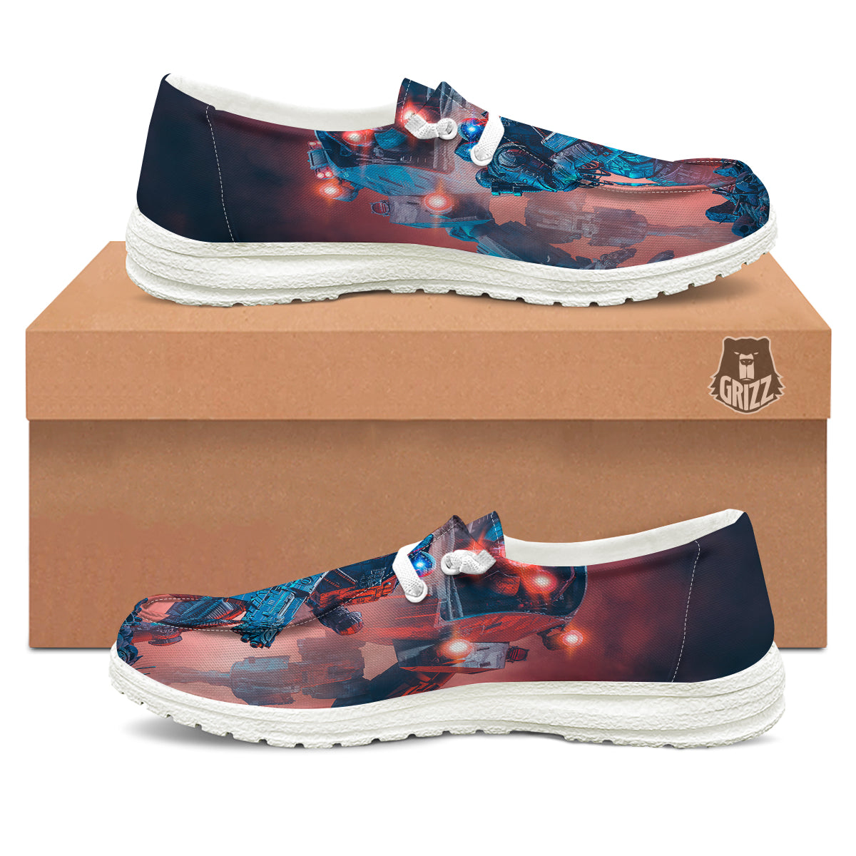 Alien Robot In the battlefield White Loafers-grizzshop