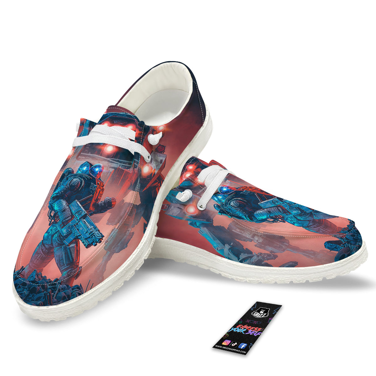Alien Robot In the battlefield White Loafers-grizzshop