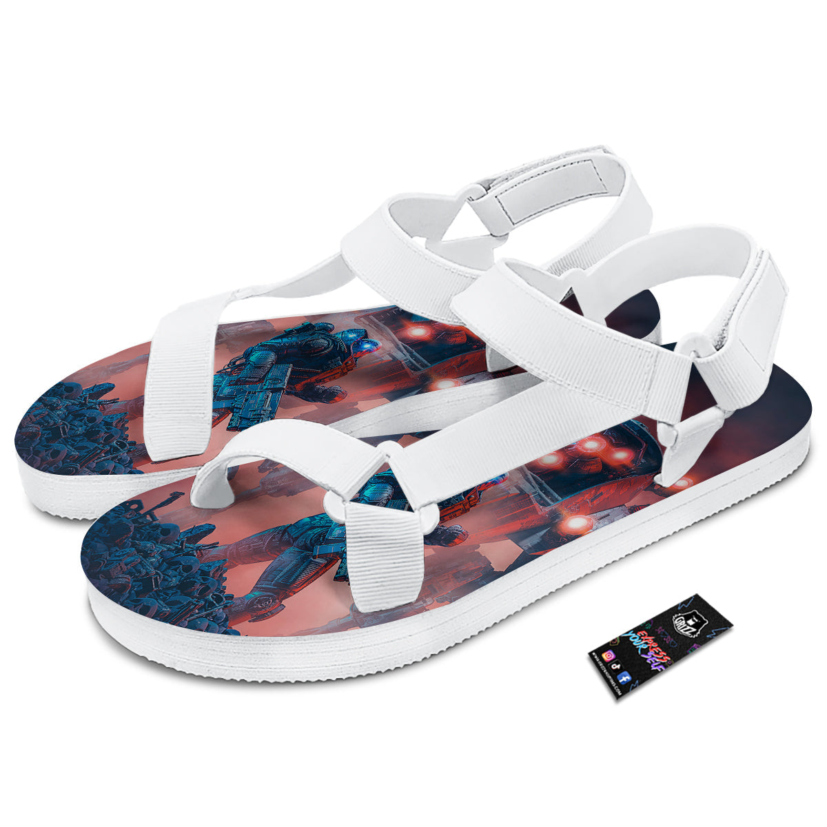 Alien Robot In the battlefield White Open Toe Sandals-grizzshop