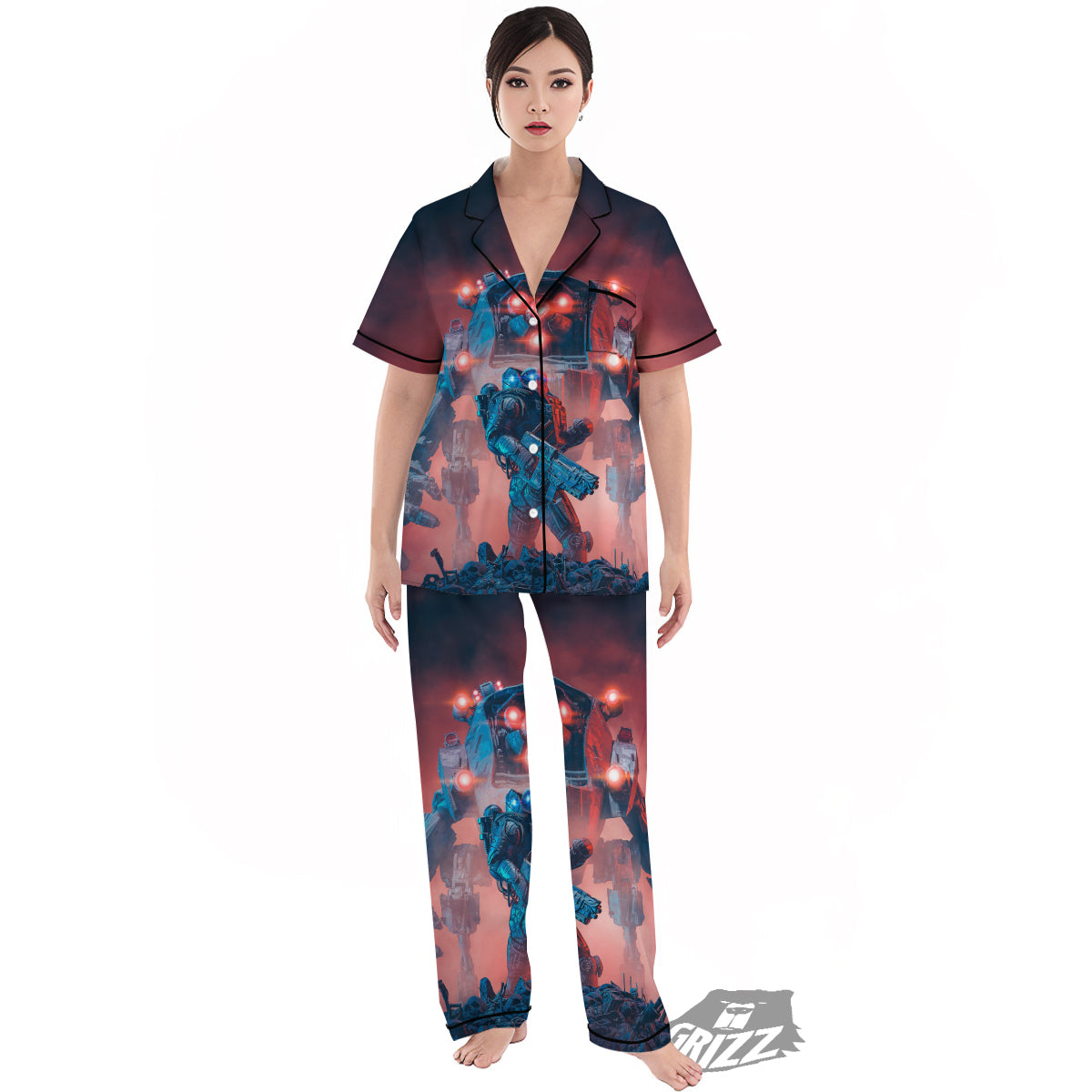 Alien Robot In the battlefield Women's Pajamas Set-grizzshop