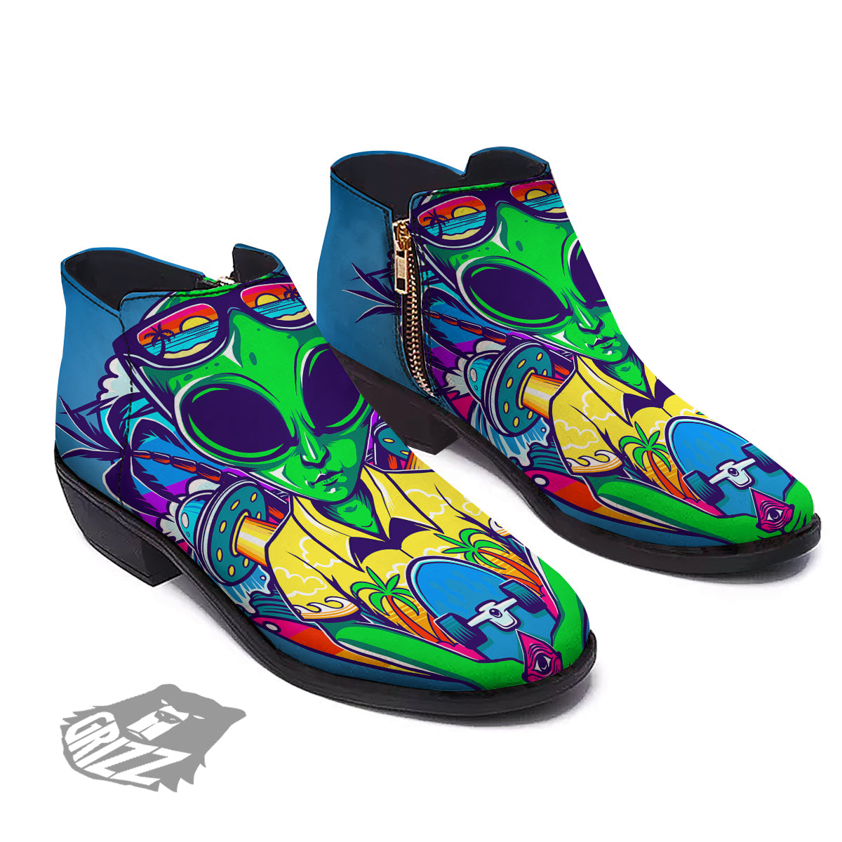 Alien Summer Beach Print Ankle Boots-grizzshop