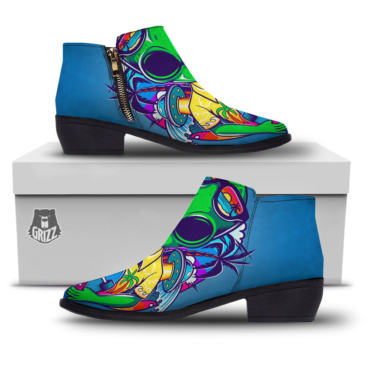 Alien Summer Beach Print Ankle Boots-grizzshop
