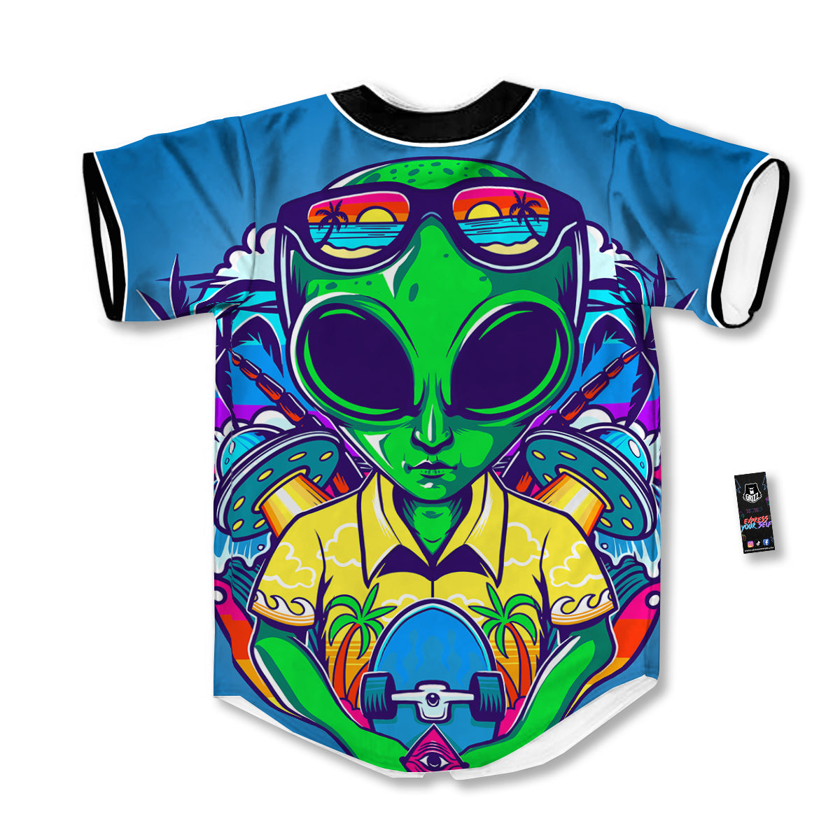 Alien Summer Beach Print Baseball Jersey-grizzshop