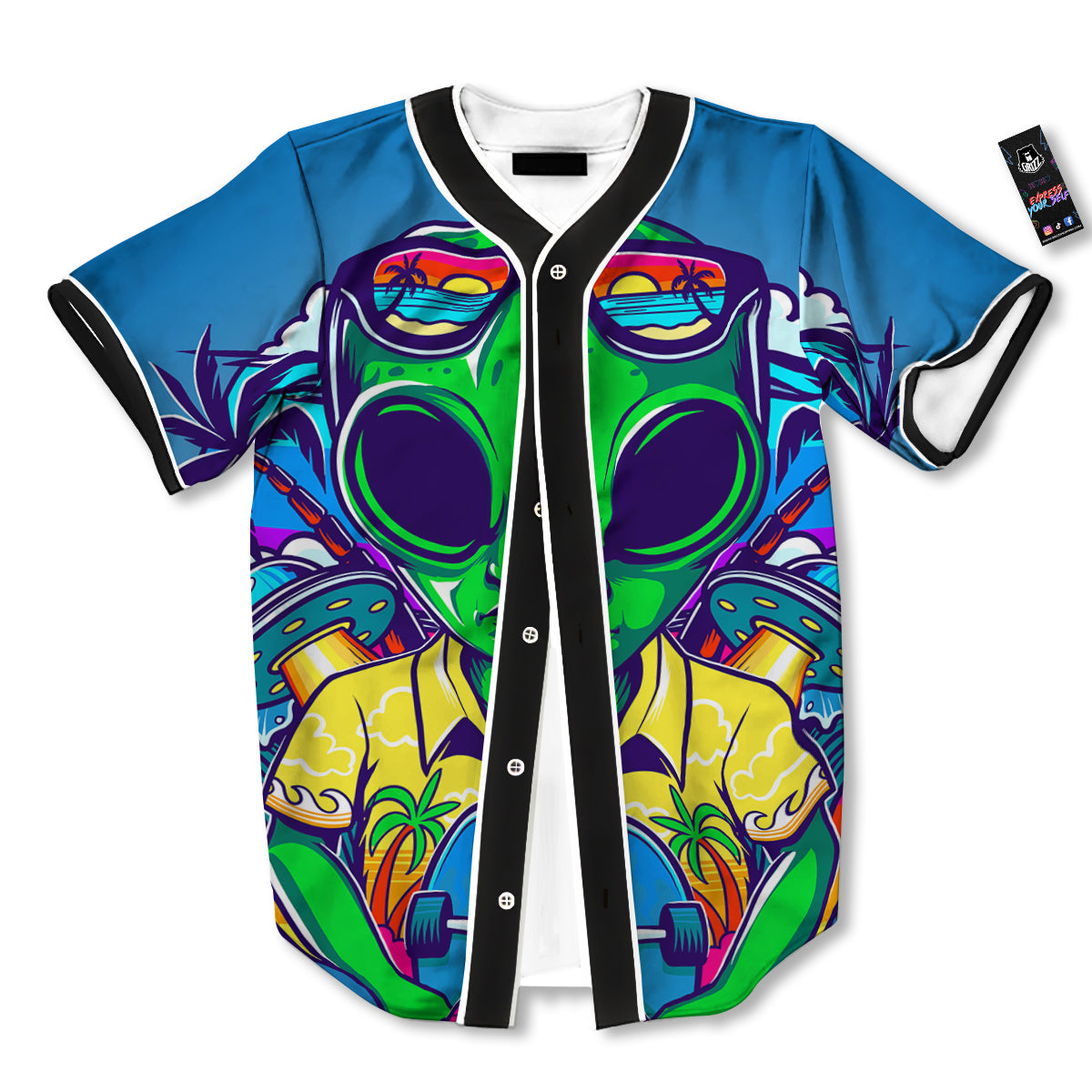 Alien Summer Beach Print Baseball Jersey-grizzshop