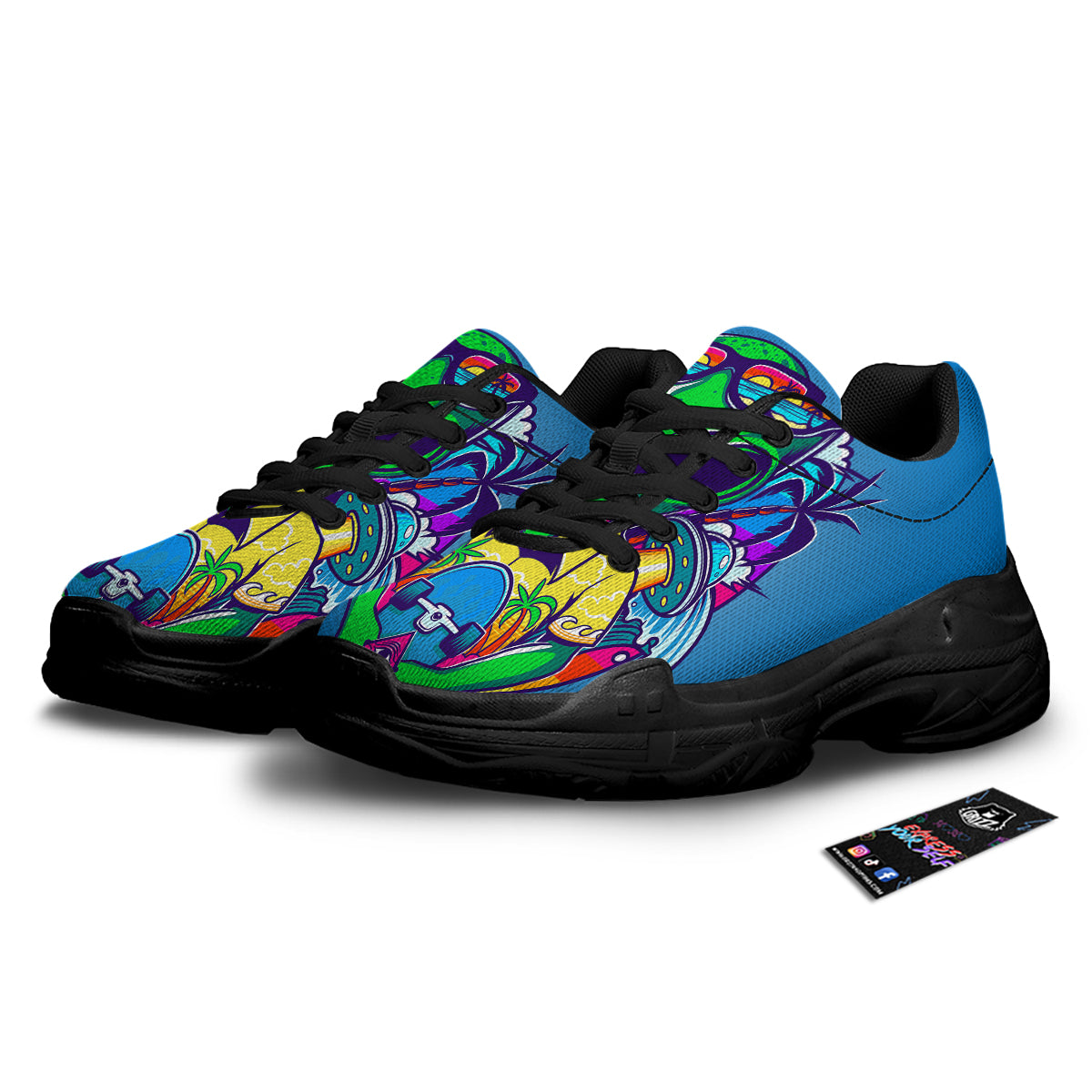 Alien Summer Beach Print Black Chunky Shoes-grizzshop