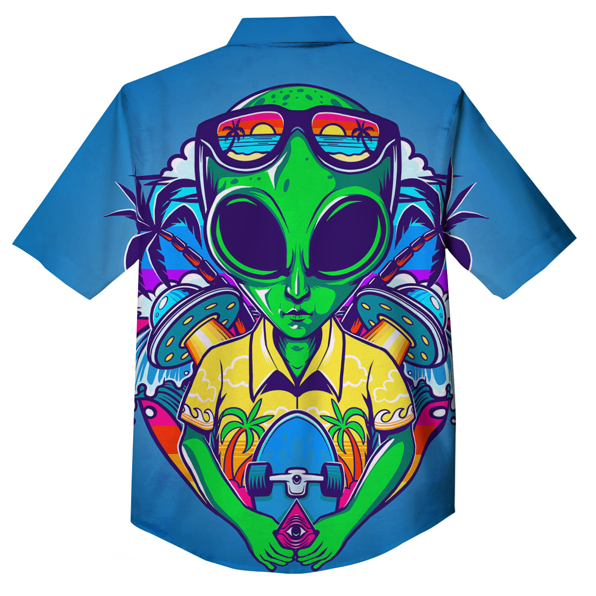 Alien Summer Beach Print Button Up Shirt-grizzshop