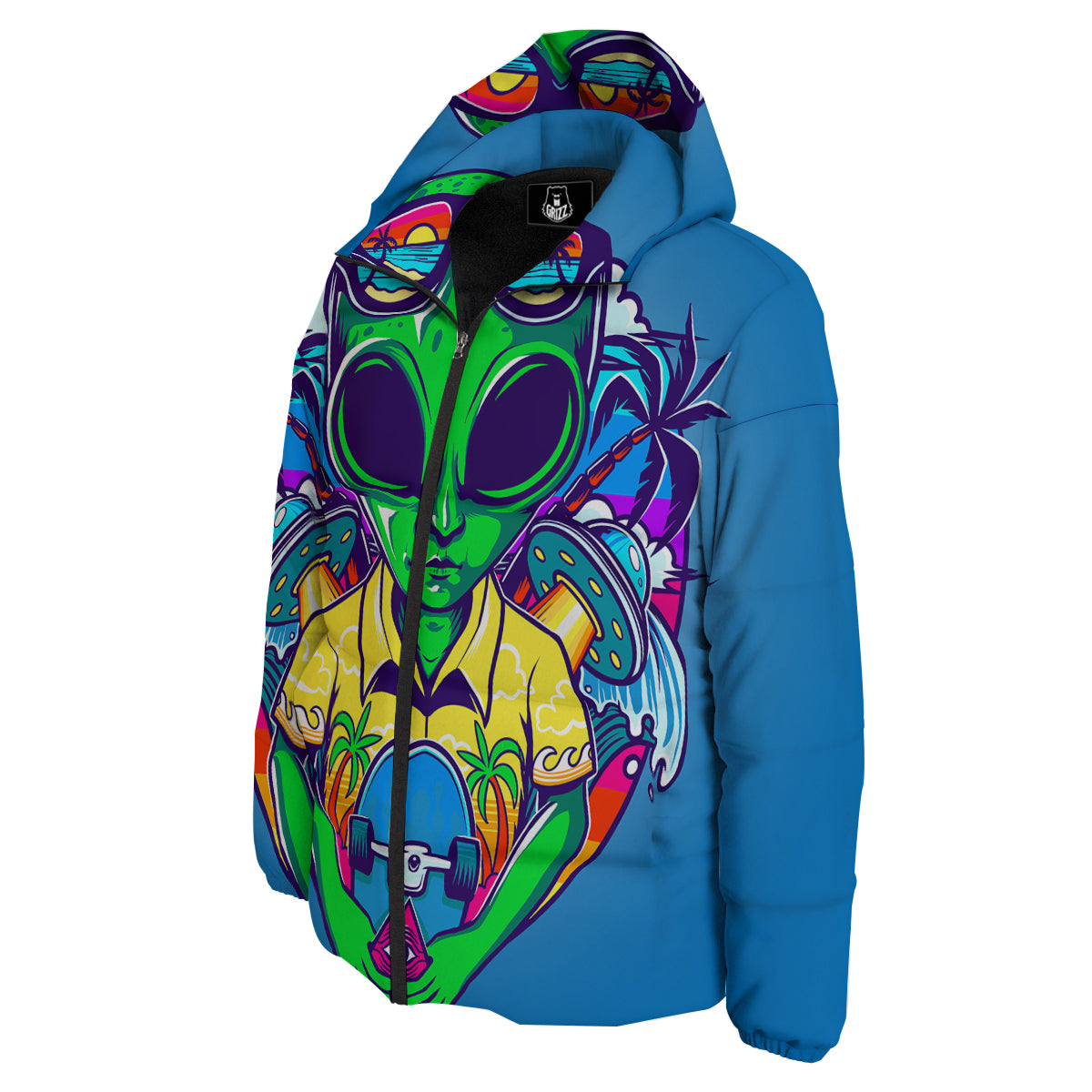 Alien Summer Beach Print Down Jacket-grizzshop