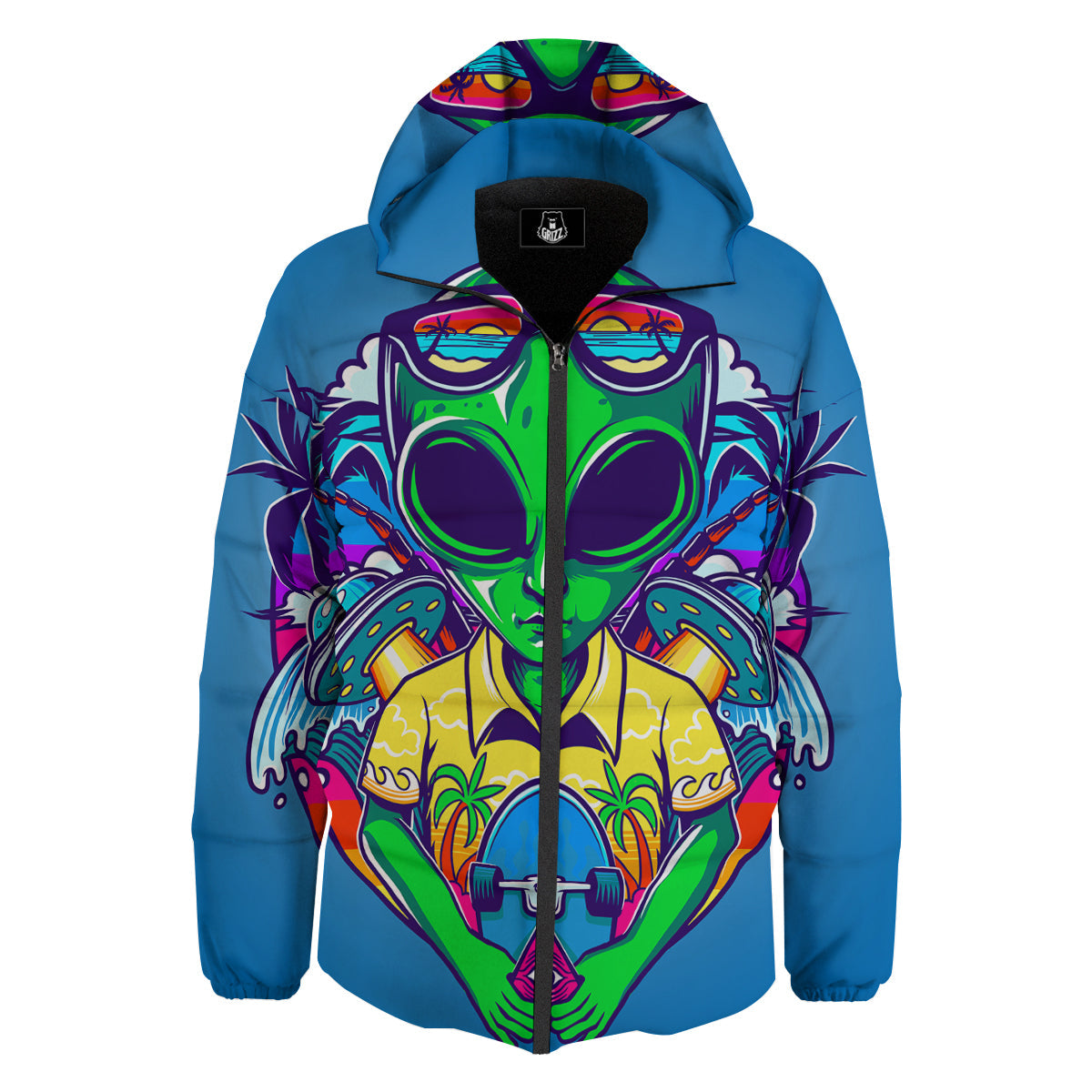 Alien Summer Beach Print Down Jacket-grizzshop