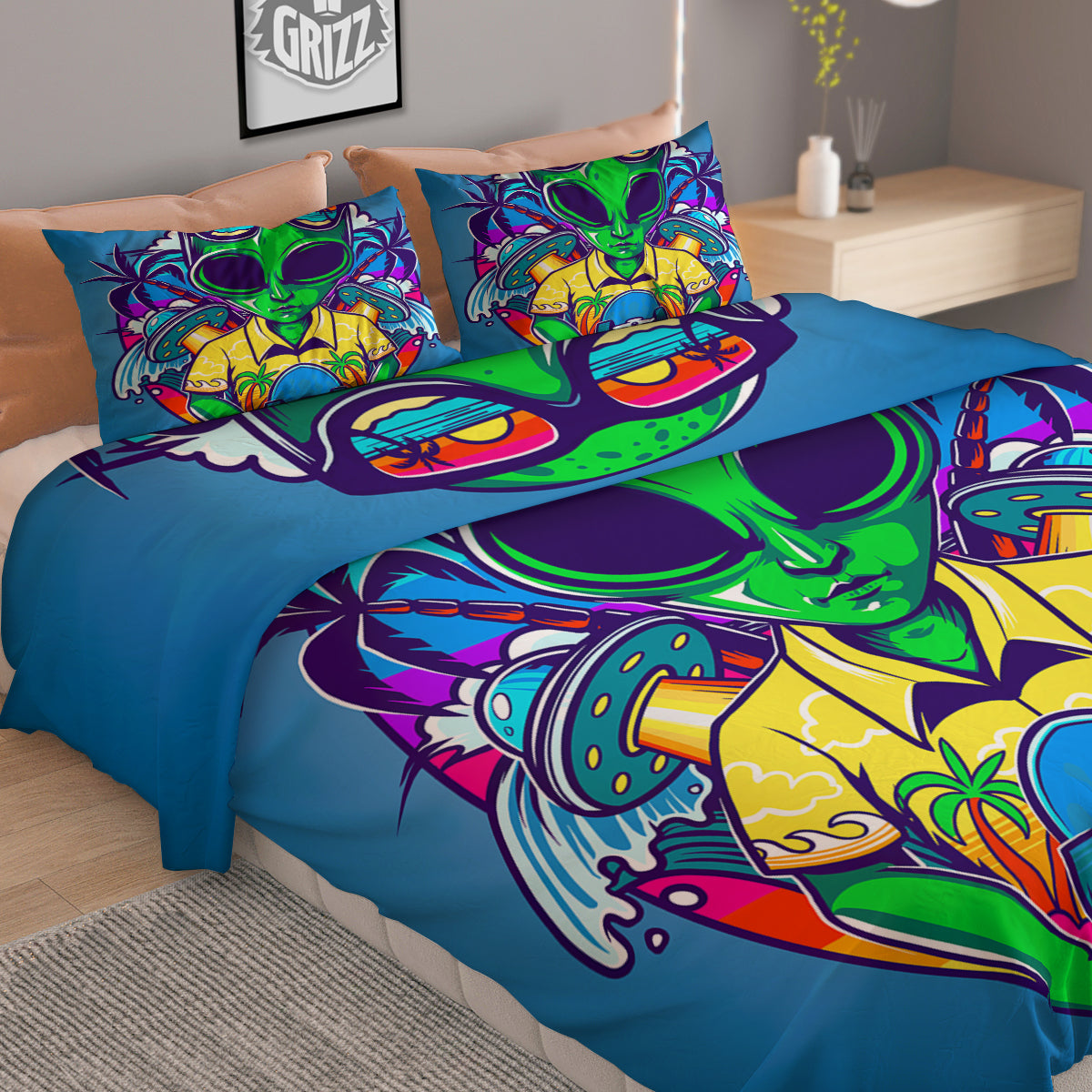 Alien Summer Beach Print Duvet Cover Bedding Set