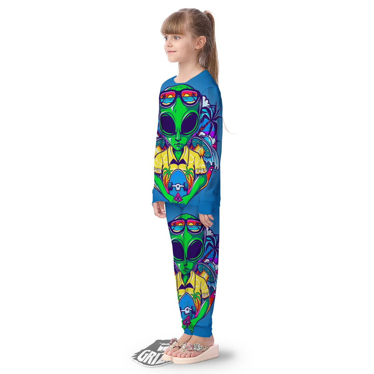 Alien Summer Beach Print Kid's Pajamas-grizzshop