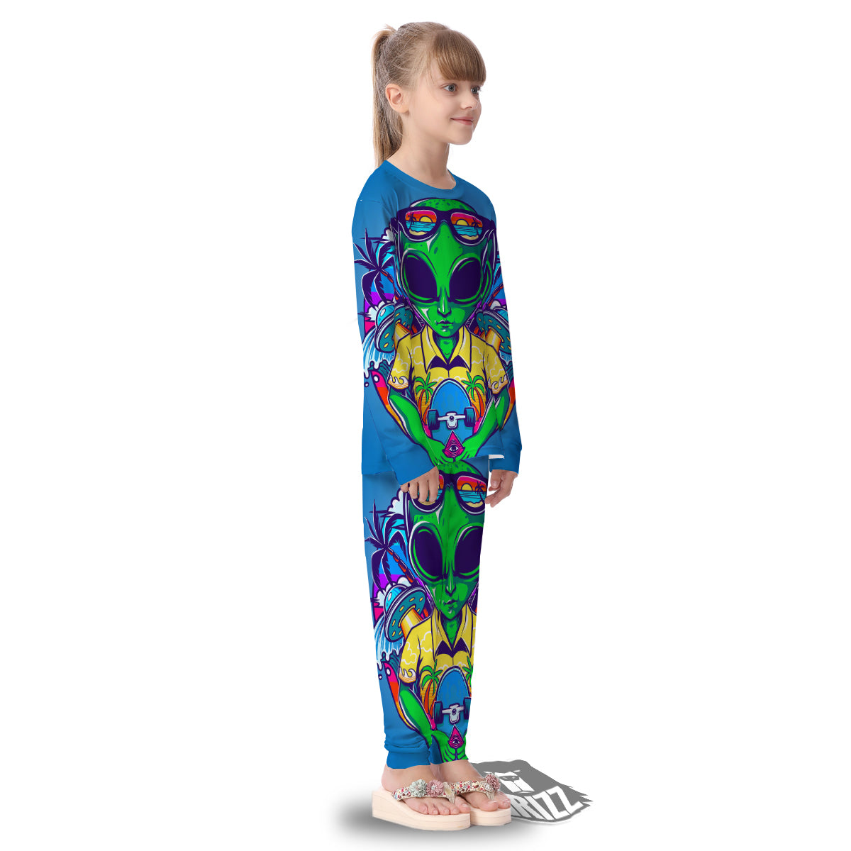 Alien Summer Beach Print Kid's Pajamas-grizzshop