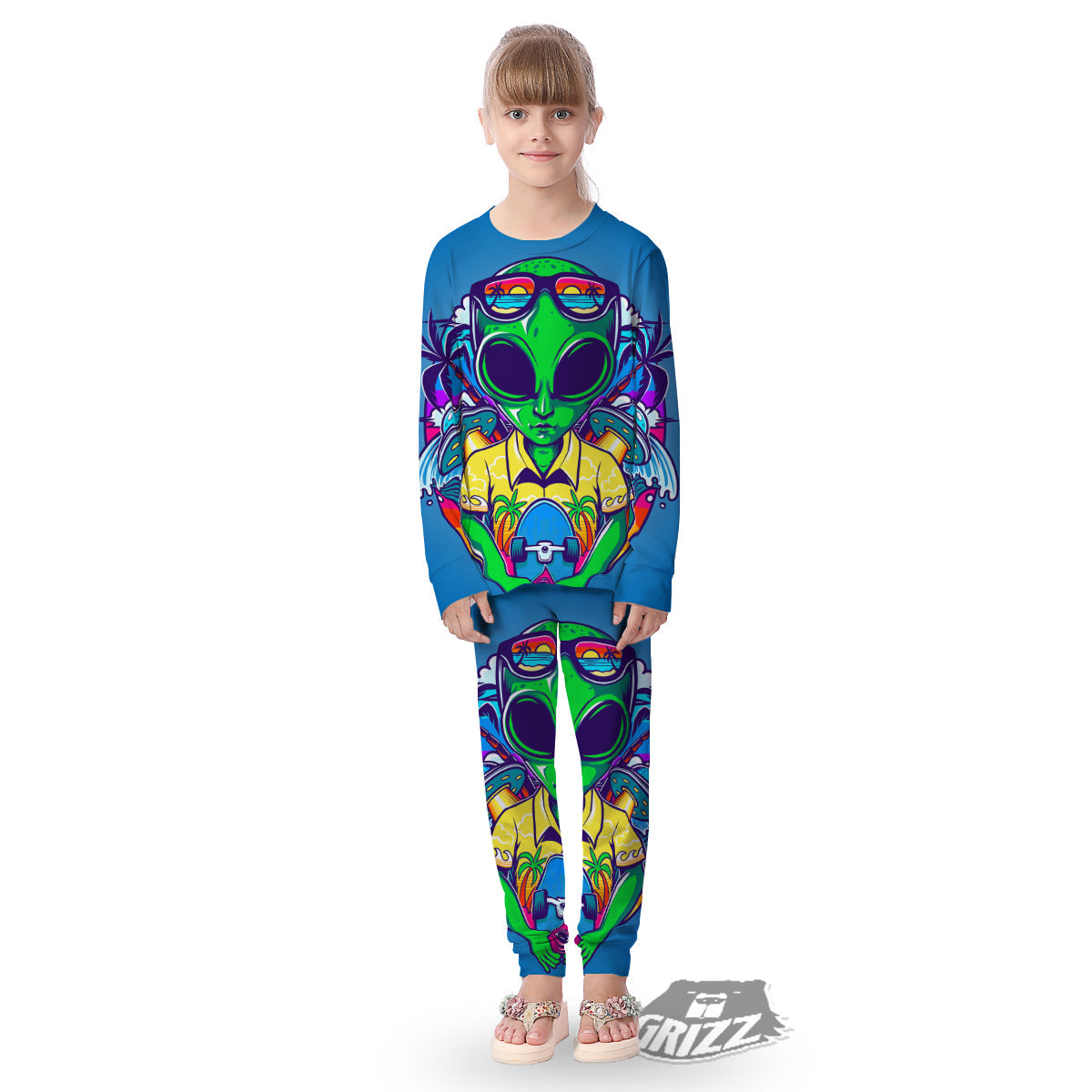 Alien Summer Beach Print Kid's Pajamas-grizzshop
