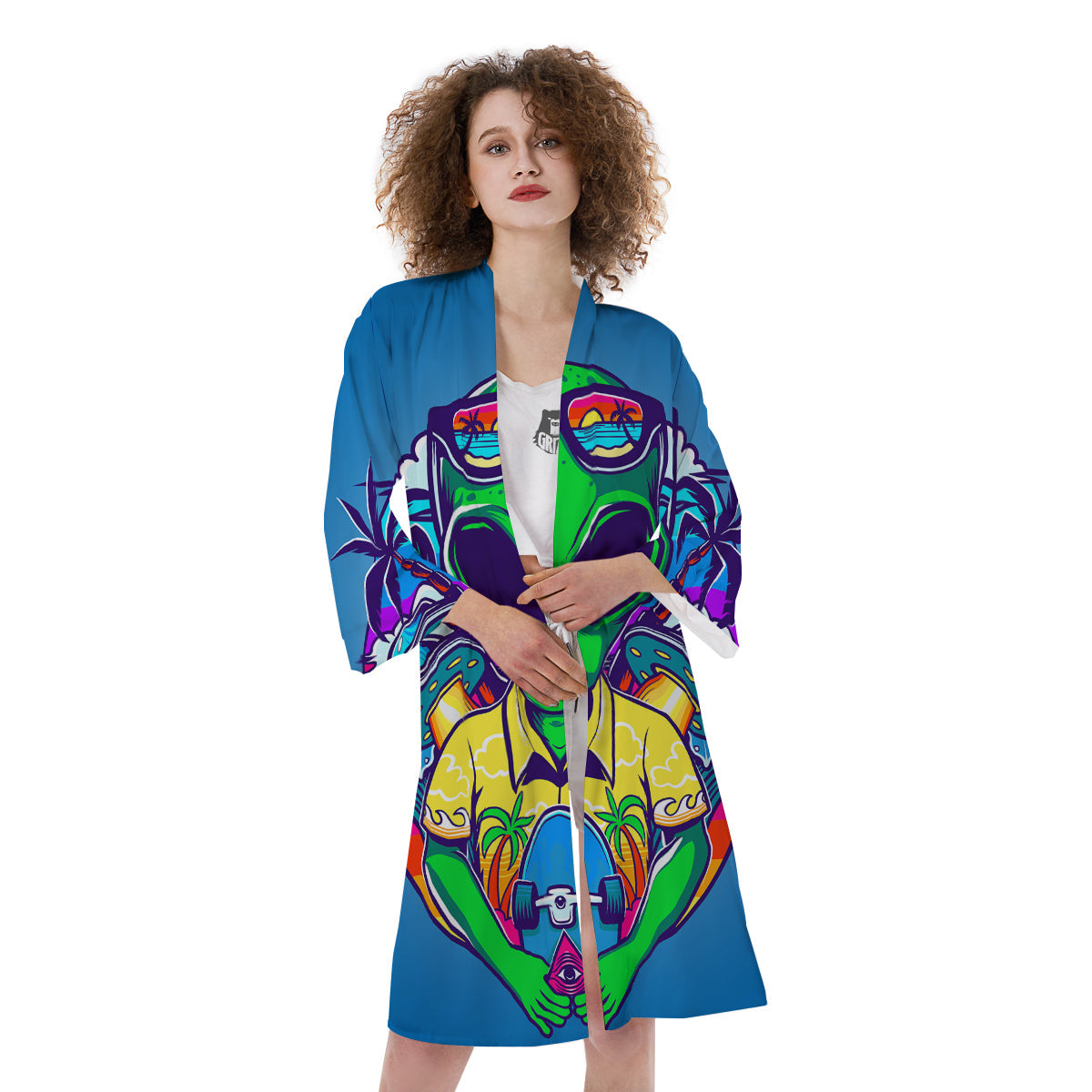 Alien Summer Beach Print Kimono-grizzshop