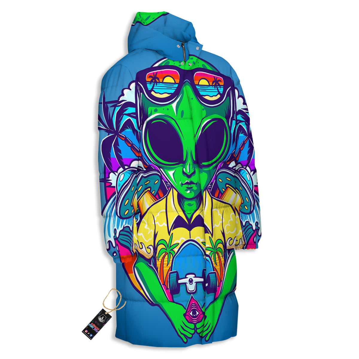 Alien Summer Beach Print Long Down Jacket-grizzshop