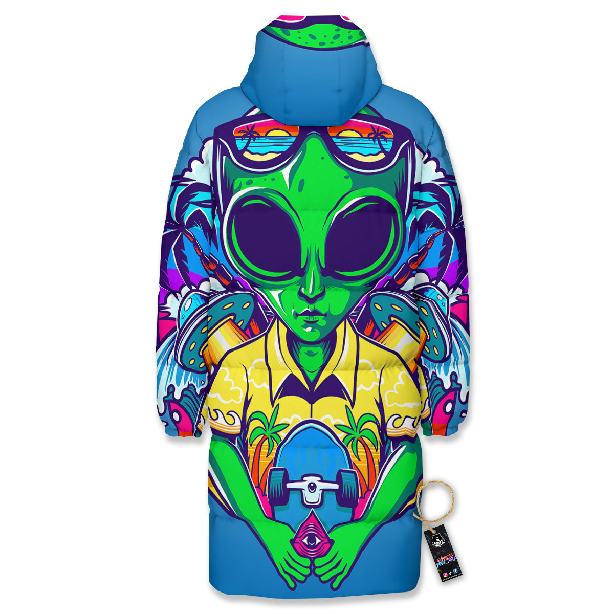 Alien Summer Beach Print Long Down Jacket-grizzshop
