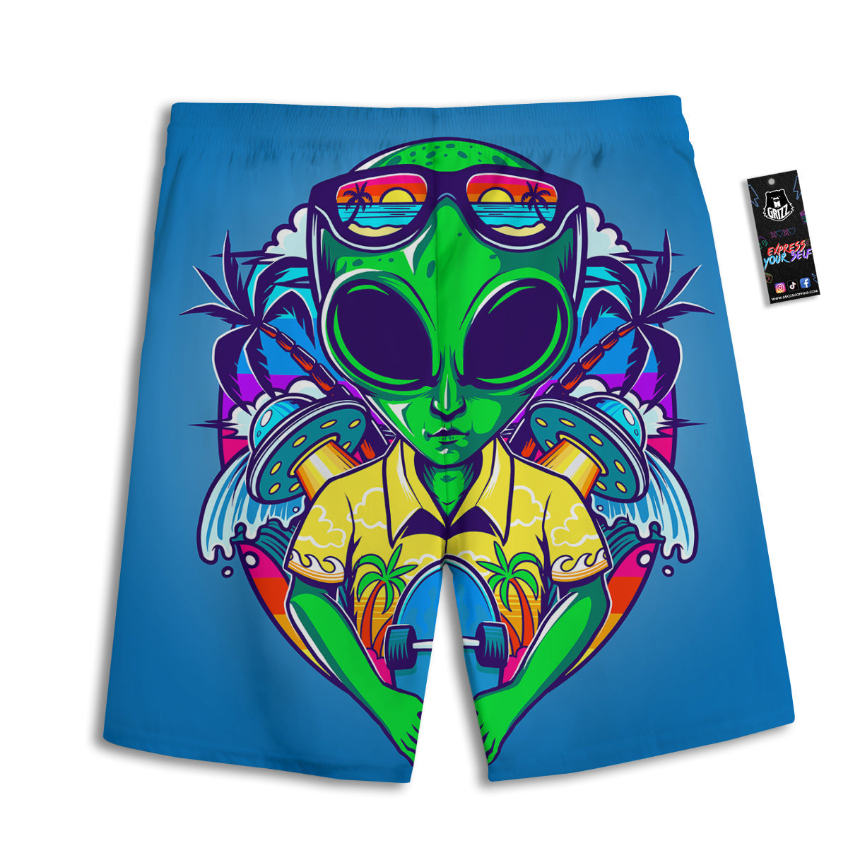 Alien Summer Beach Print Men's Athletic Shorts