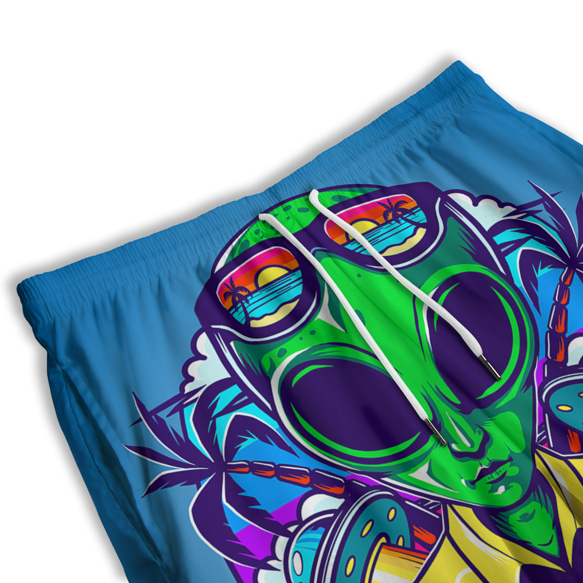 Alien Summer Beach Print Men's Athletic Shorts